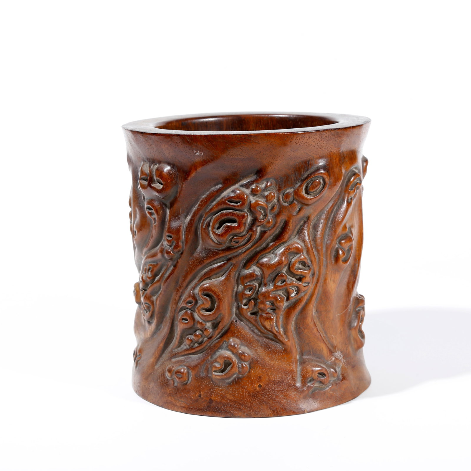 A BURL PATTERN BRUSH POT IN HUANGHUALI WOOD CARVING (1 of 10)
