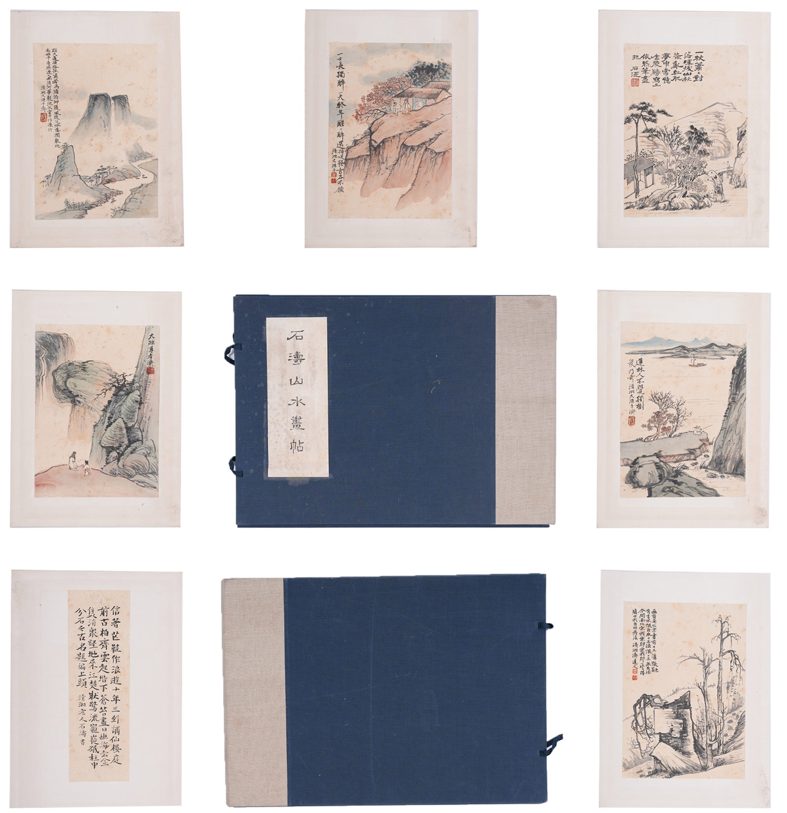 A ALBUM OF LANDSCAPE PAINTINGS ON PAPER BY SHITAO (SEVEN LEAVES).石濤 (1 of 10)