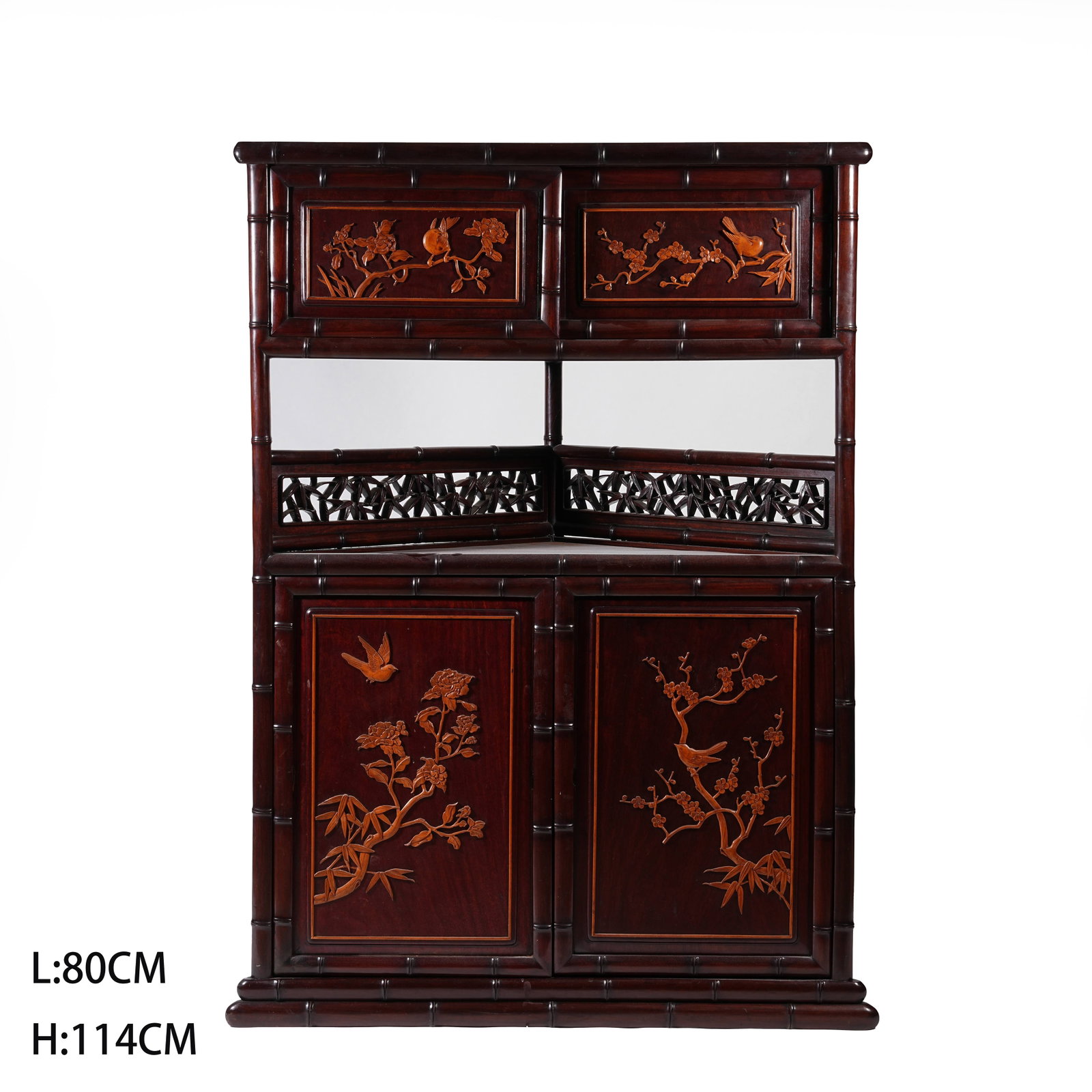 A CABINET WITH FLOWER AND BIRD PATTERNS, HUANGHUALI WOOD INLAID WITH BOXWOOD: Cabinet with Flower and Bird Patterns, Huanghuali Wood Inlaid with Boxwood
