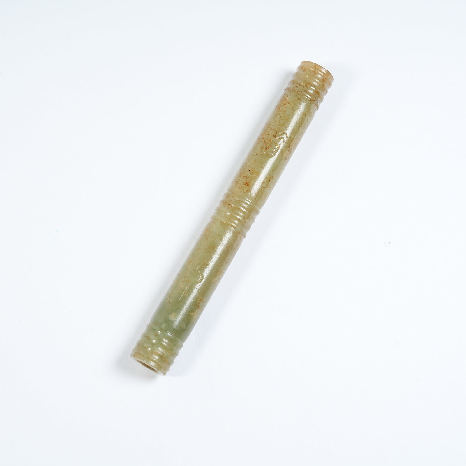 A ANCIENT JADE CARVED CYLINDRICAL BEAD (1 of 11)
