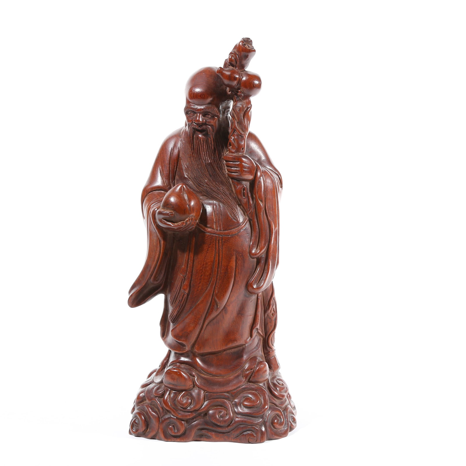 A GOD OF LONGEVITY ORNAMENT IN HUANGHUALI WOOD CARVING: God of Longevity Ornament in Huanghuali Wood Carving