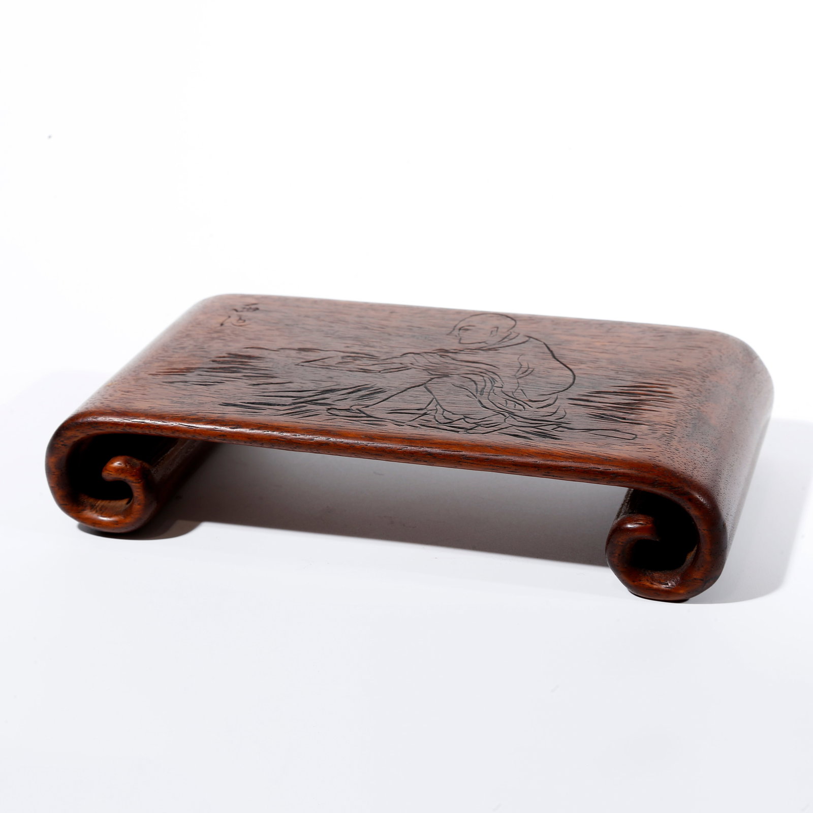 A FIGURE PATTERN SMALL TEA TABLE IN HUANGHUALI WOOD CARVING: Figure Pattern Small Tea Table in Huanghuali Wood Carving