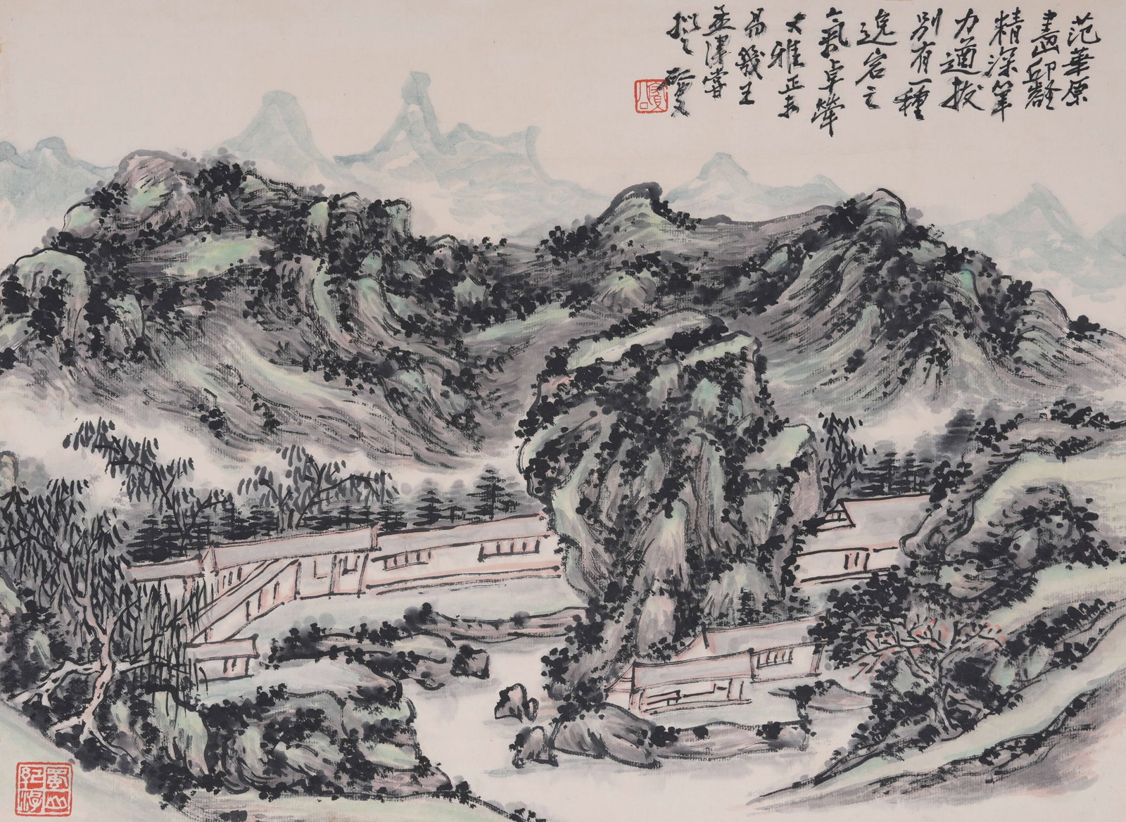 A LANDSCAPE PAINTING ON PAPER BY HUANG BINHONG.黃賓虹: Landscape Painting on Paper by Huang Binhong.黃賓虹