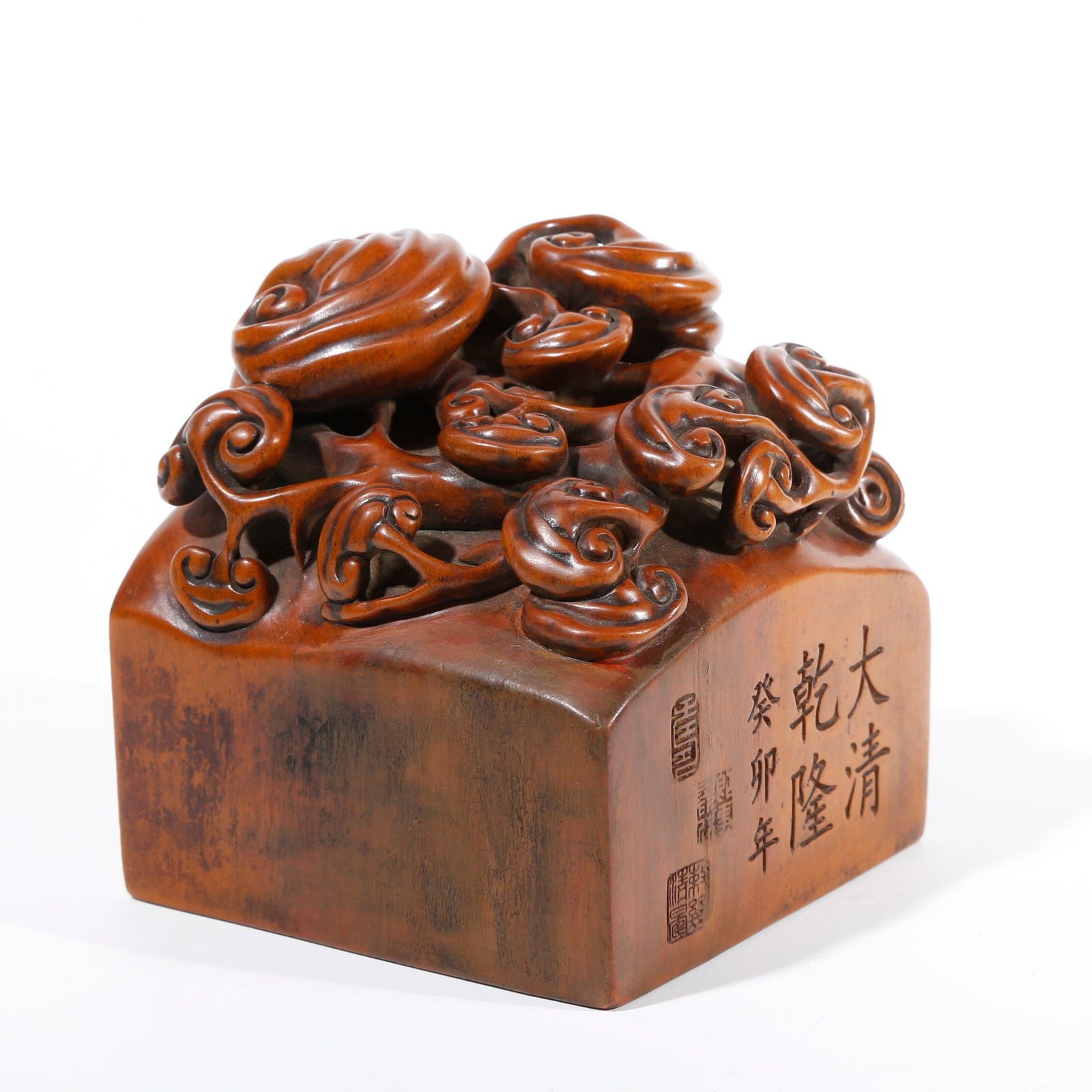 A GANODERMA-KNOB SEAL CARVED IN HUANGHUALI WOOD (1 of 10)