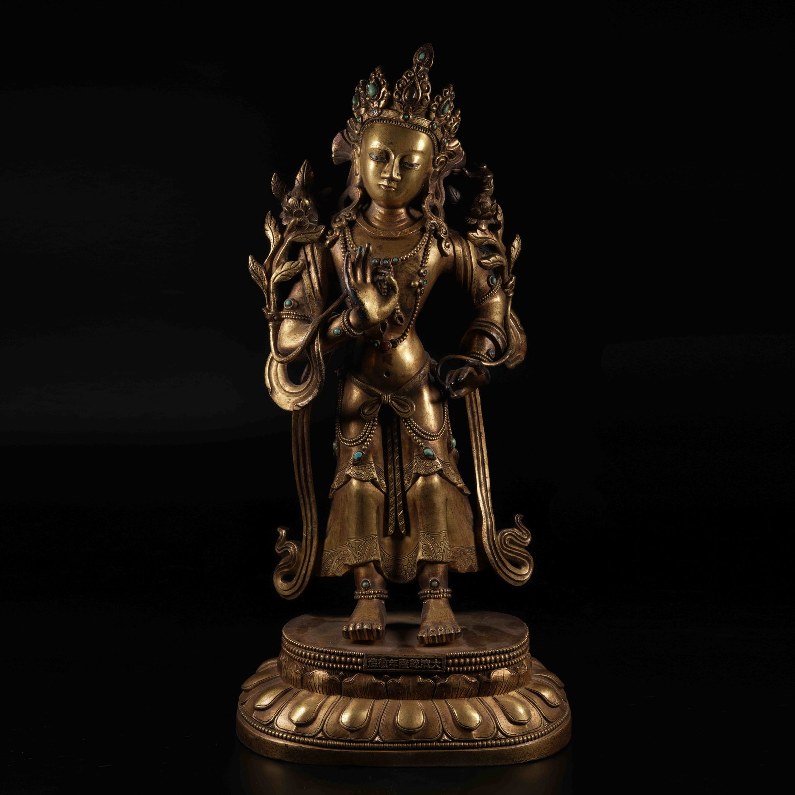 A GILT-BRONZE STANDING MAITREYA BODHISATTVA STATUE (1 of 9)