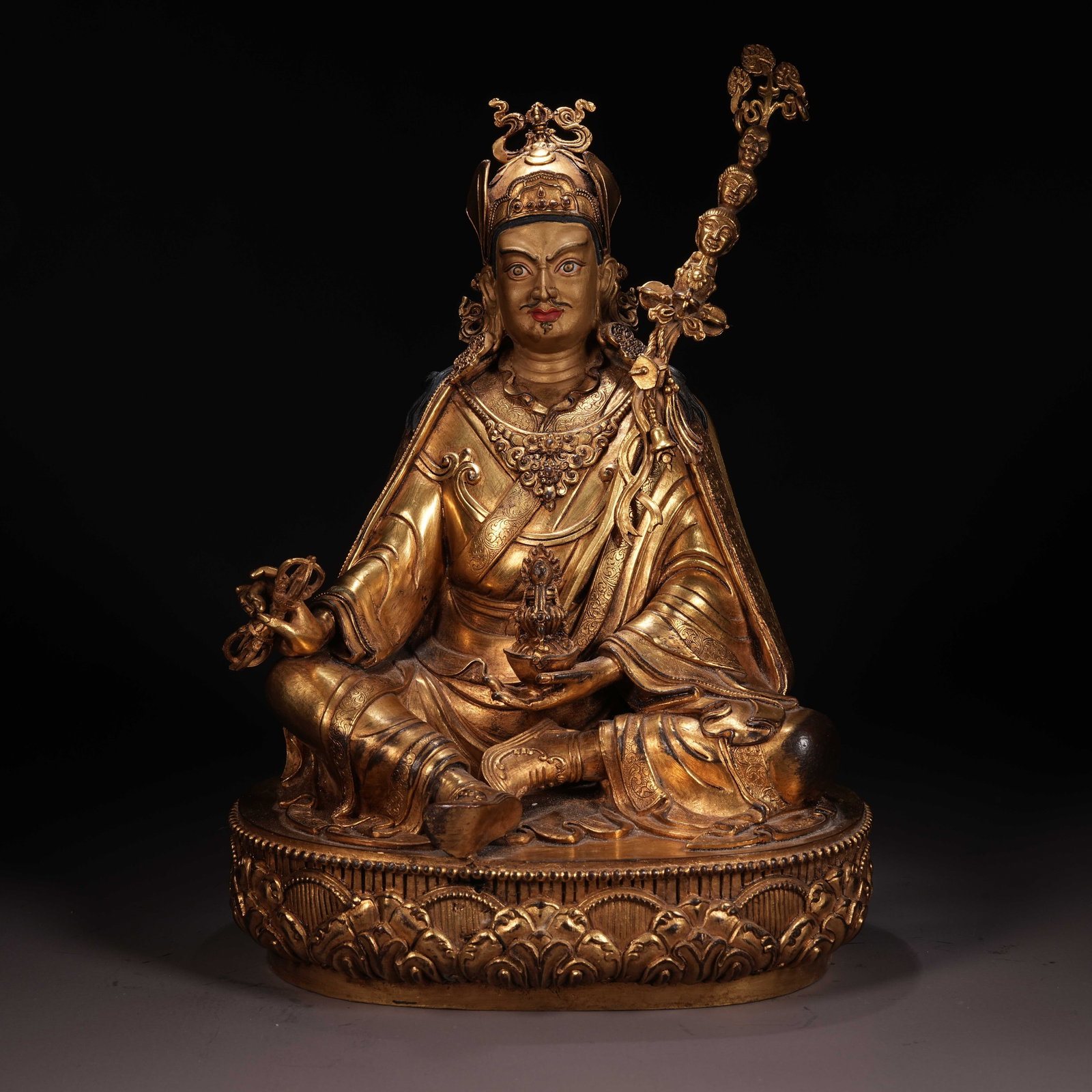 A GILT BRONZE STATUE OF PADMASAMBHAVA: Gilt Bronze Statue of Padmasambhava