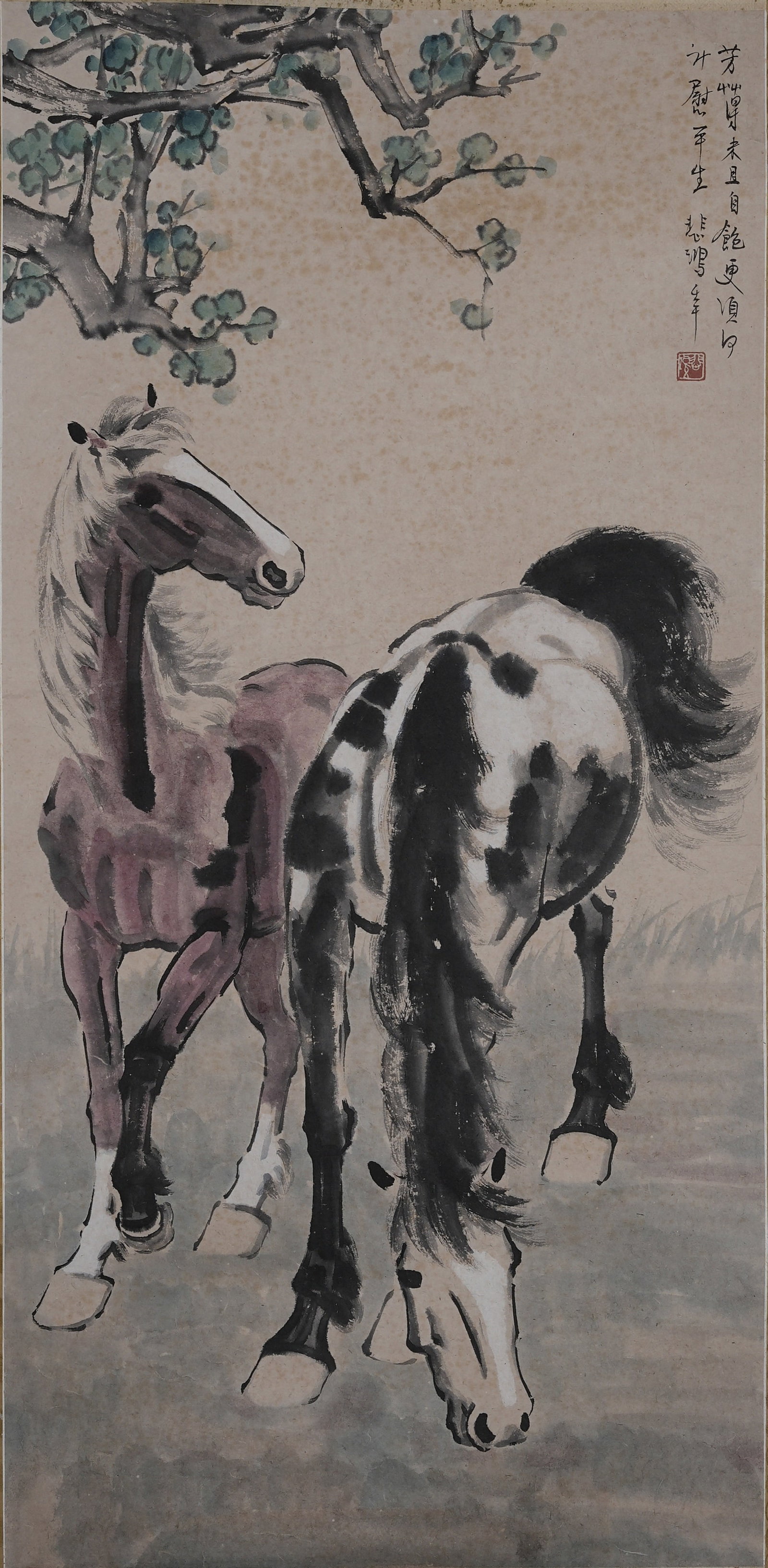 A STEED PAINTING ON PAPER BY XU BEIHONG.徐悲鴻: Steed Painting on Paper by Xu Beihong.徐悲鴻