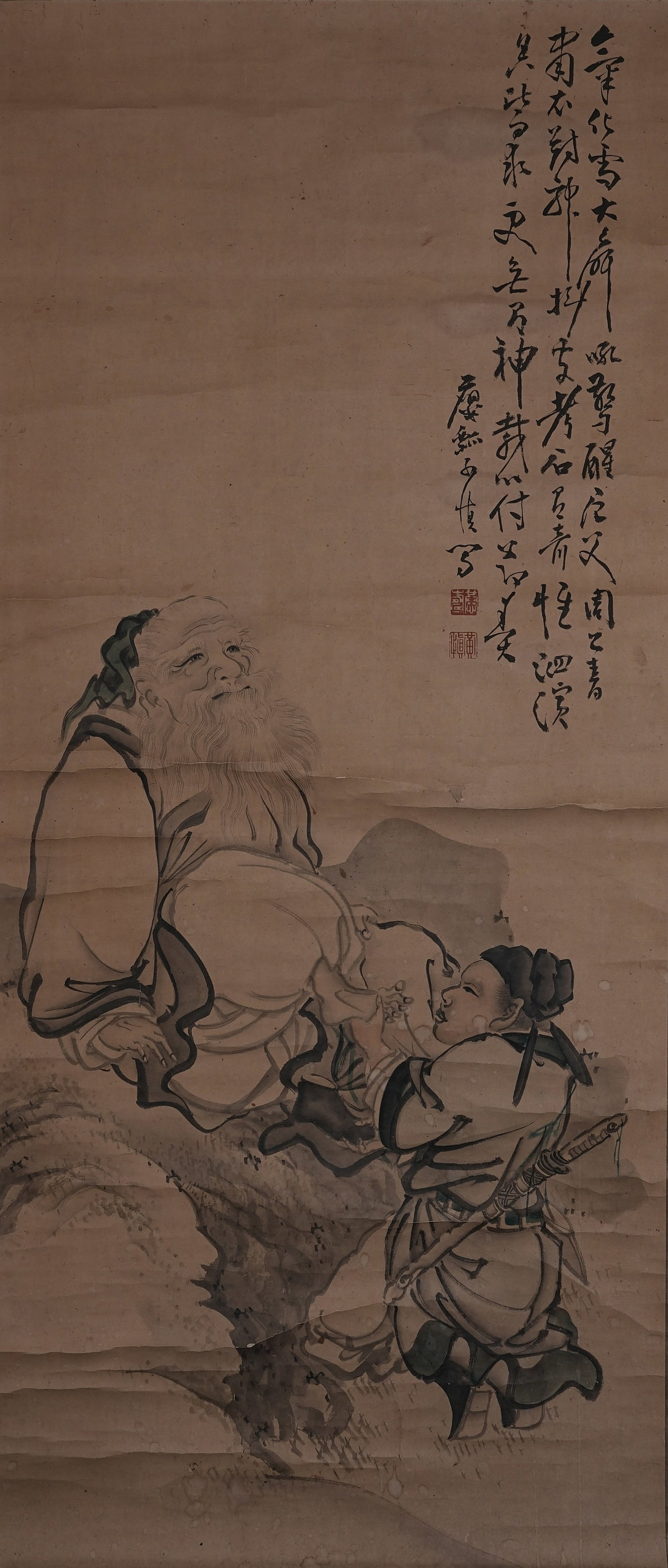 A NARRATIVE FIGURE PAINTING ON PAPER BY HUANG SHEN.黃慎: Narrative Figure Painting on Paper by Huang Shen.黃慎