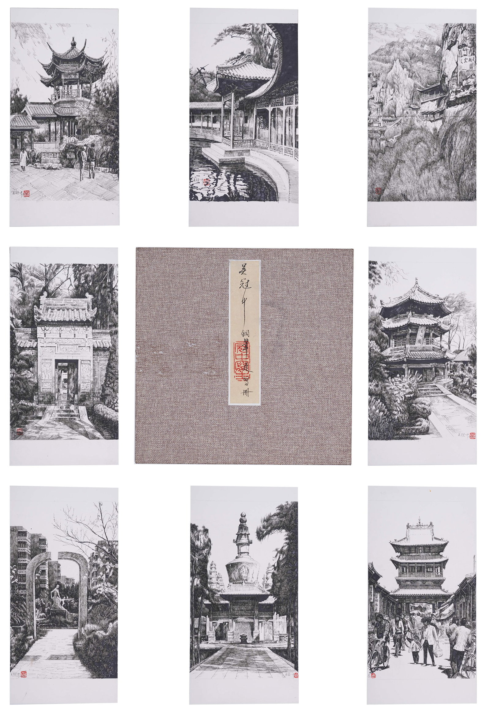A ALBUM OF PEN-AND-INK SKETCHES ON PAPER BY WU GUANZHONG (THIRTEEN LEAVES).吳冠中 (1 of 16)