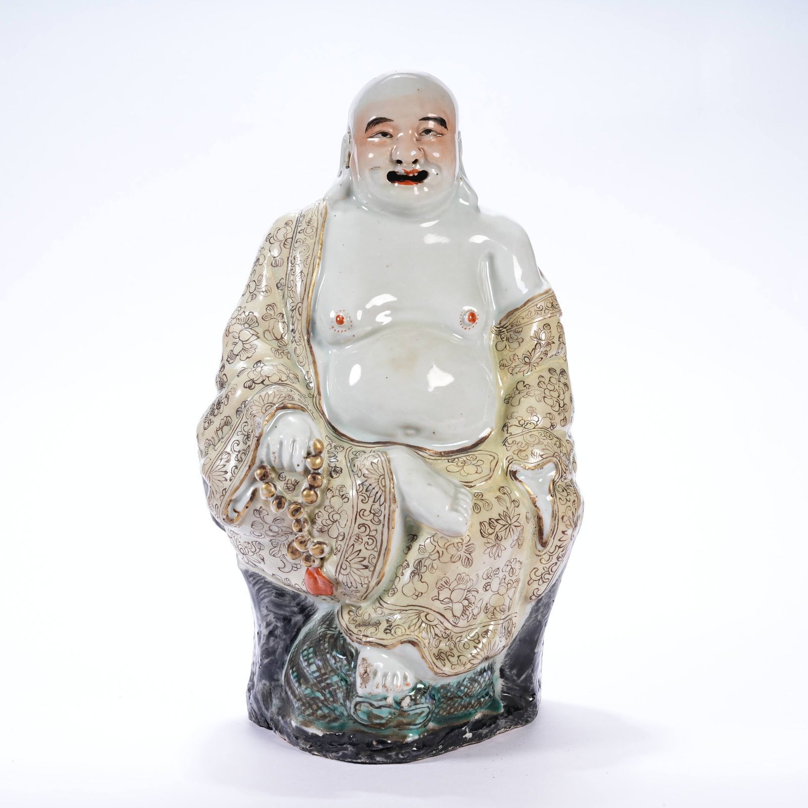 A FAMILLE ROSE SEATED MAITREYA STATUE (1 of 8)