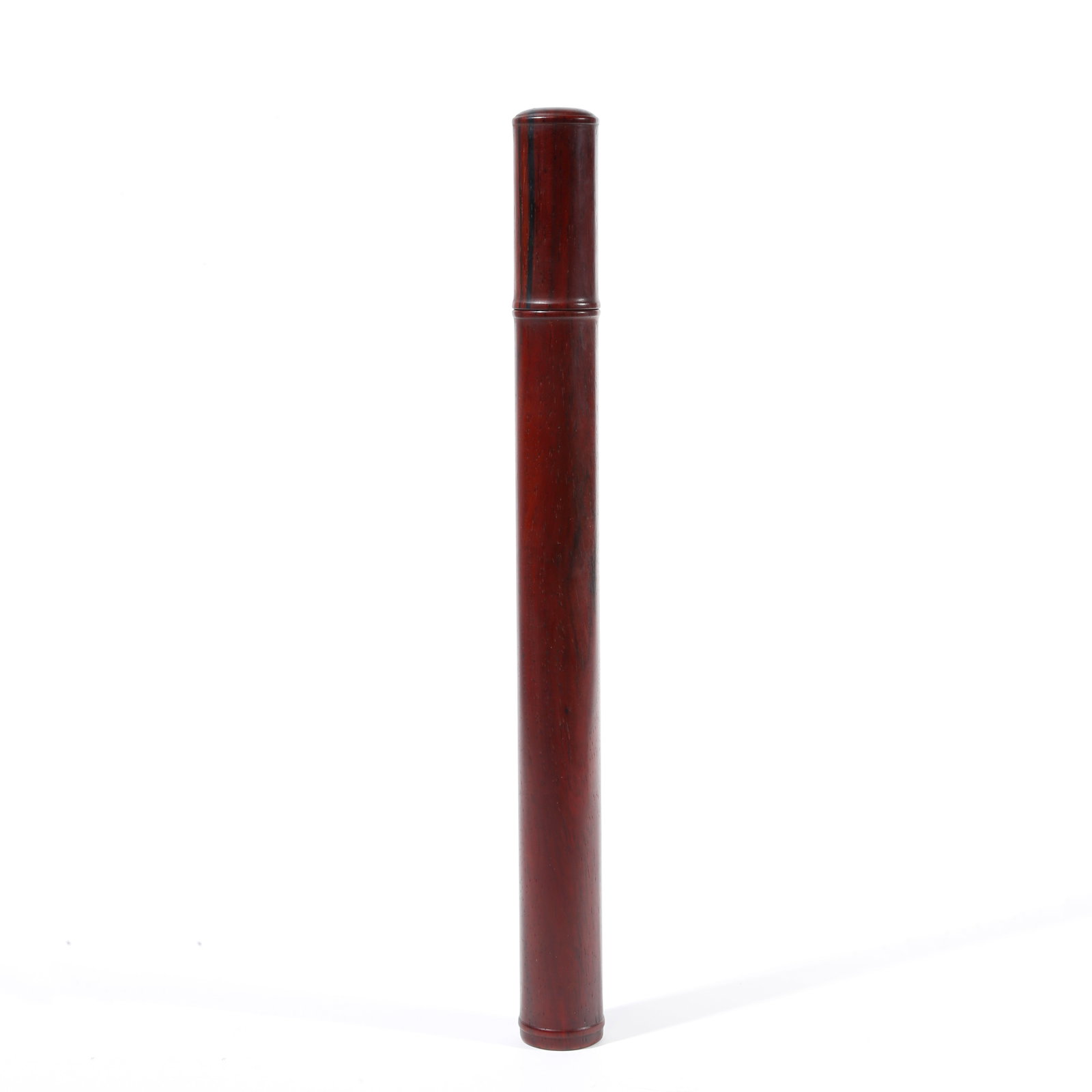 A INCENSE TUBE CARVED IN RED SANDALWOOD: Incense Tube Carved in Red Sandalwood