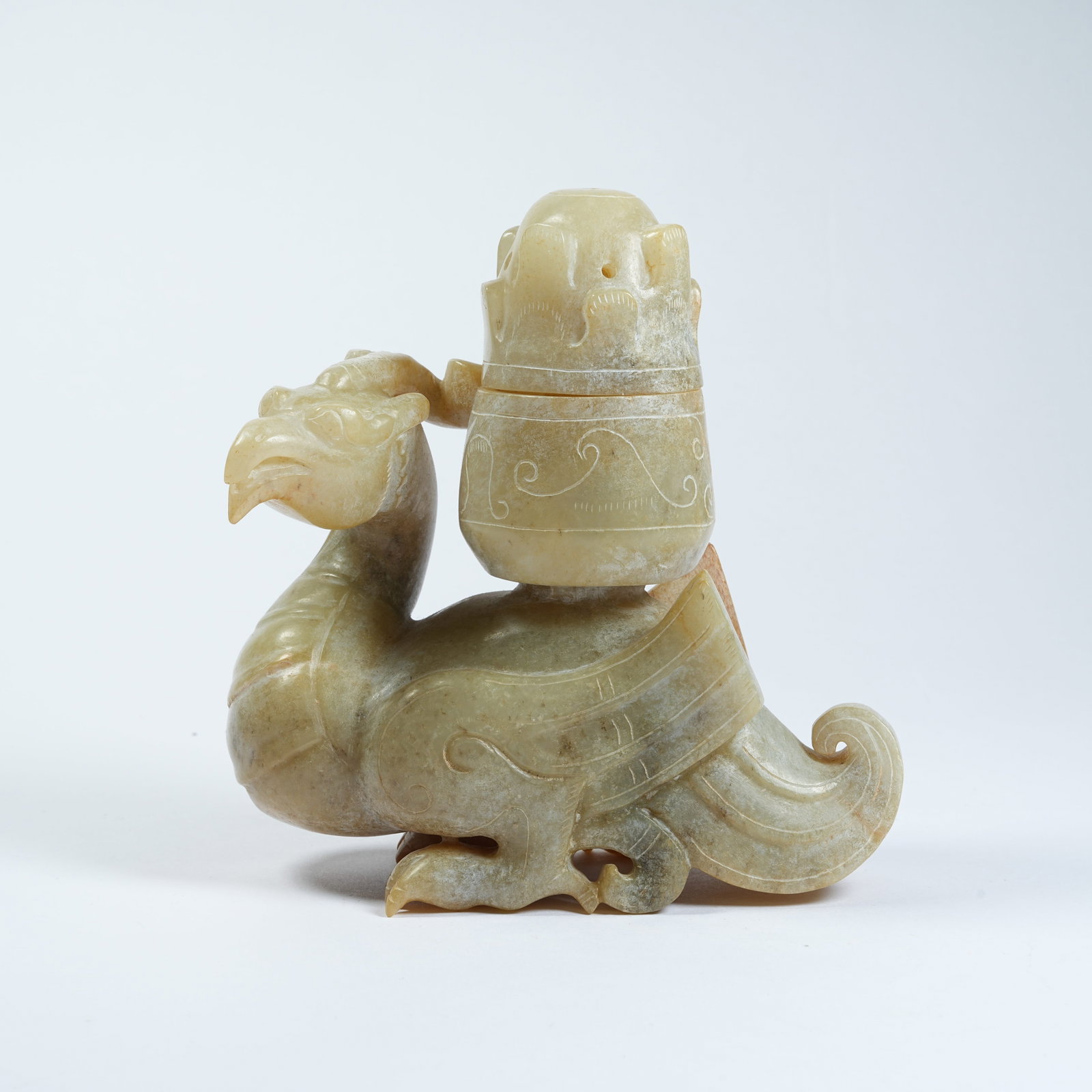 A ANCIENT JADE DIVINE PHOENIX CENSER: Ancient Jade Divine Phoenix Censer