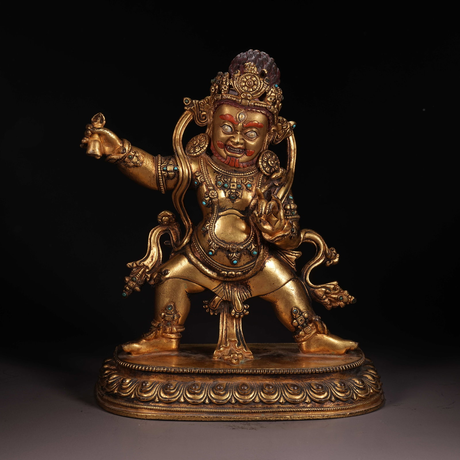 A GILT BRONZE STATUE OF VAJRA-HANDS DEITY: Gilt Bronze Statue of Vajra-Hands Deity