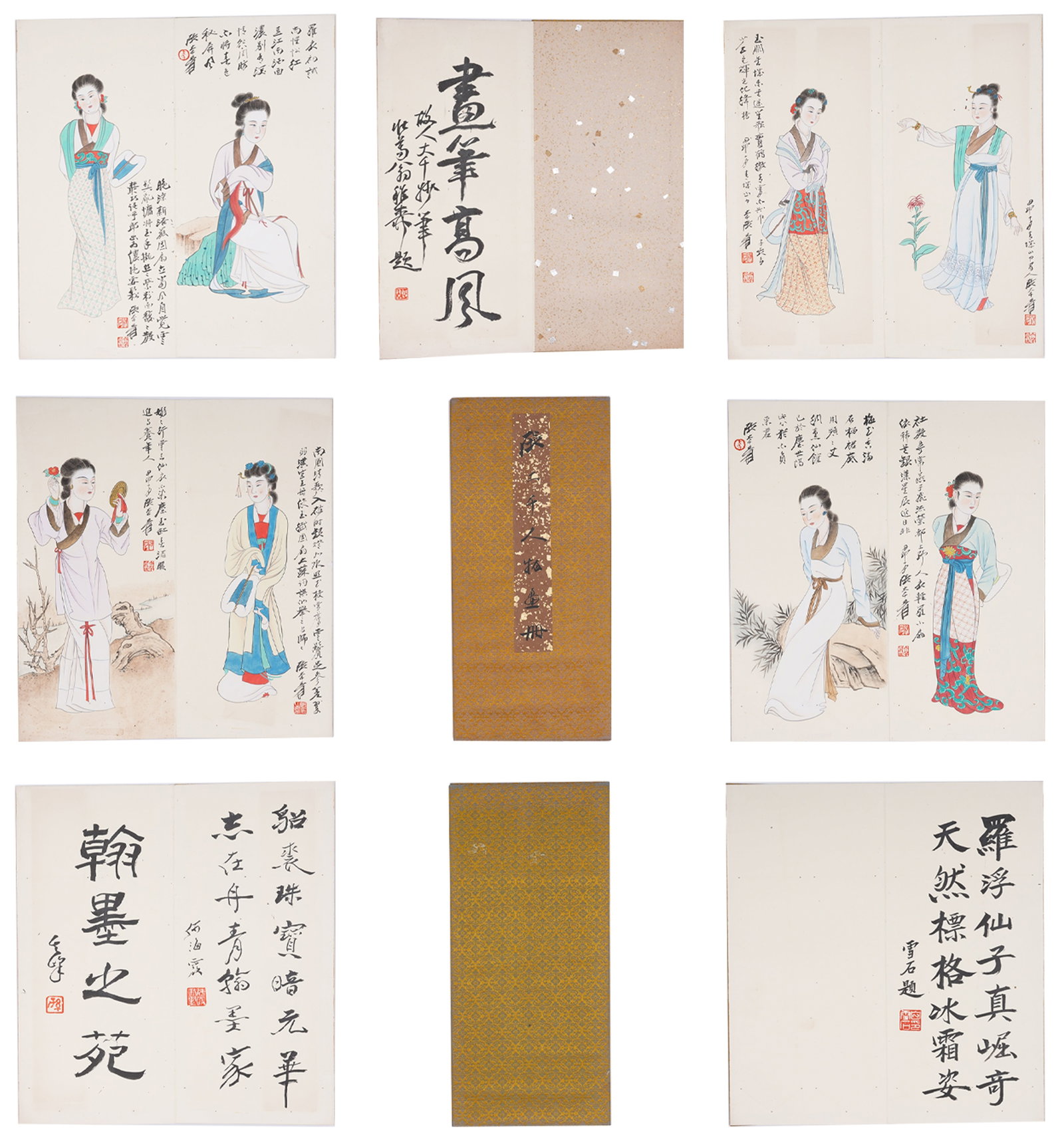 A ALBUM OF PAINTINGS OF COURT LADIES ON PAPER BY ZHANG DAQIAN (SIX LEAVES).張大千: Album of Paintings of Court Ladies on Paper by Zhang Daqian (Six Leaves).張大千