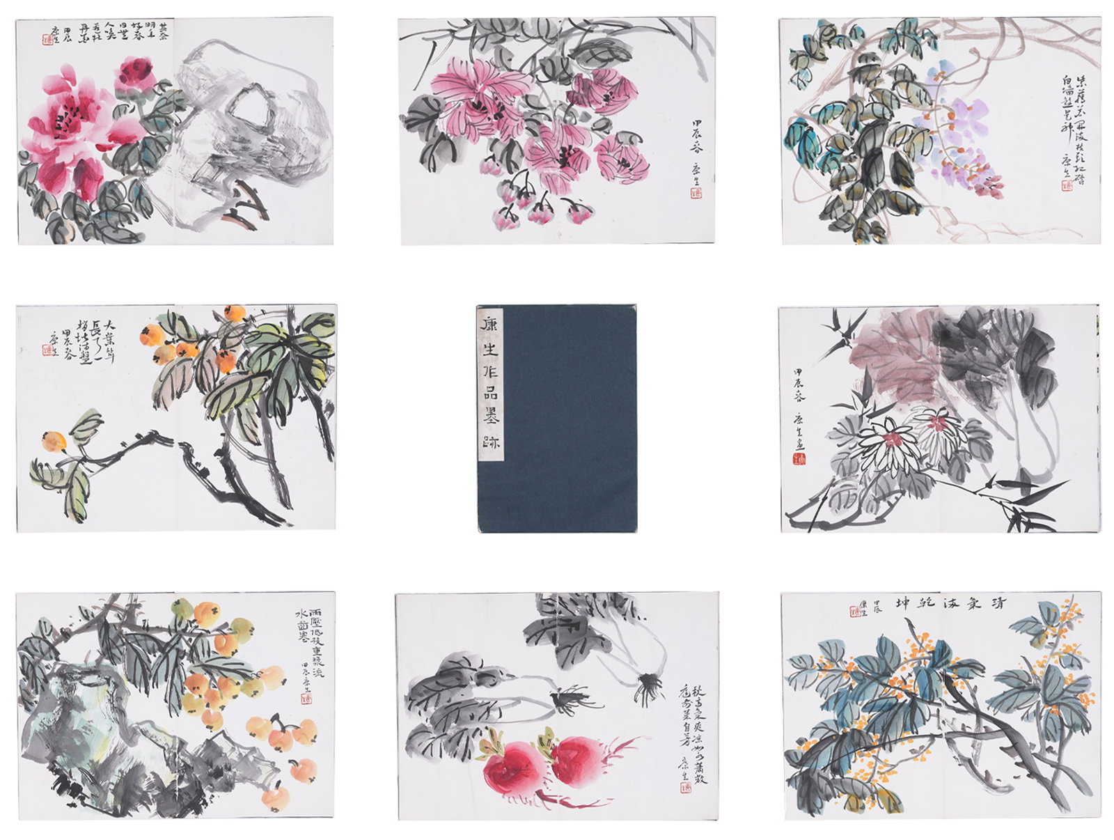 A ALBUM OF FLOWER PAINTINGS ON PAPER BY KANG SHENG (TWENTY-FOUR LEAVES).康生 (1 of 20)