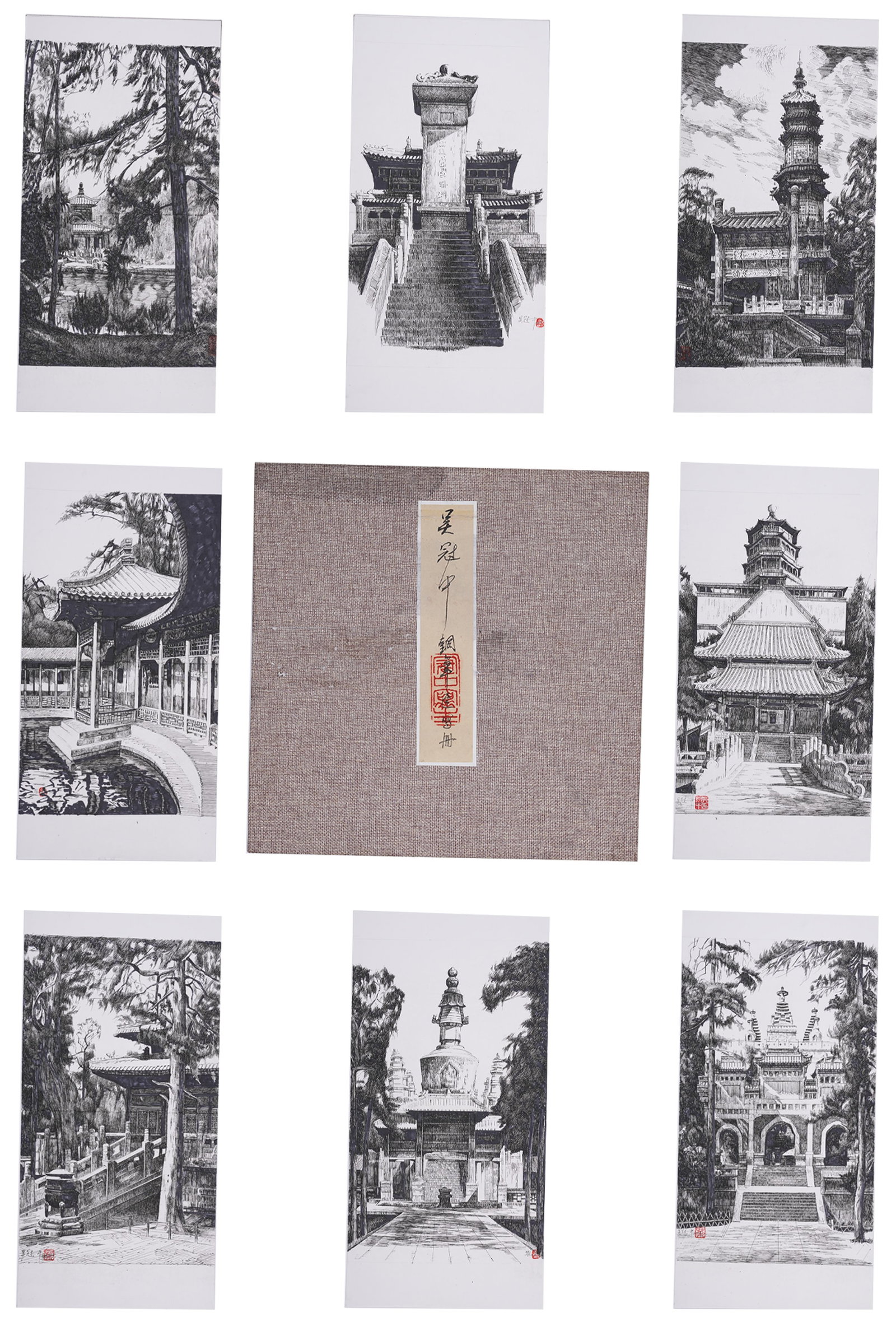 A ALBUM OF PEN-AND-INK SKETCHES ON PAPER BY WU GUANZHONG (THIRTEEN LEAVES).吳冠中 (1 of 16)