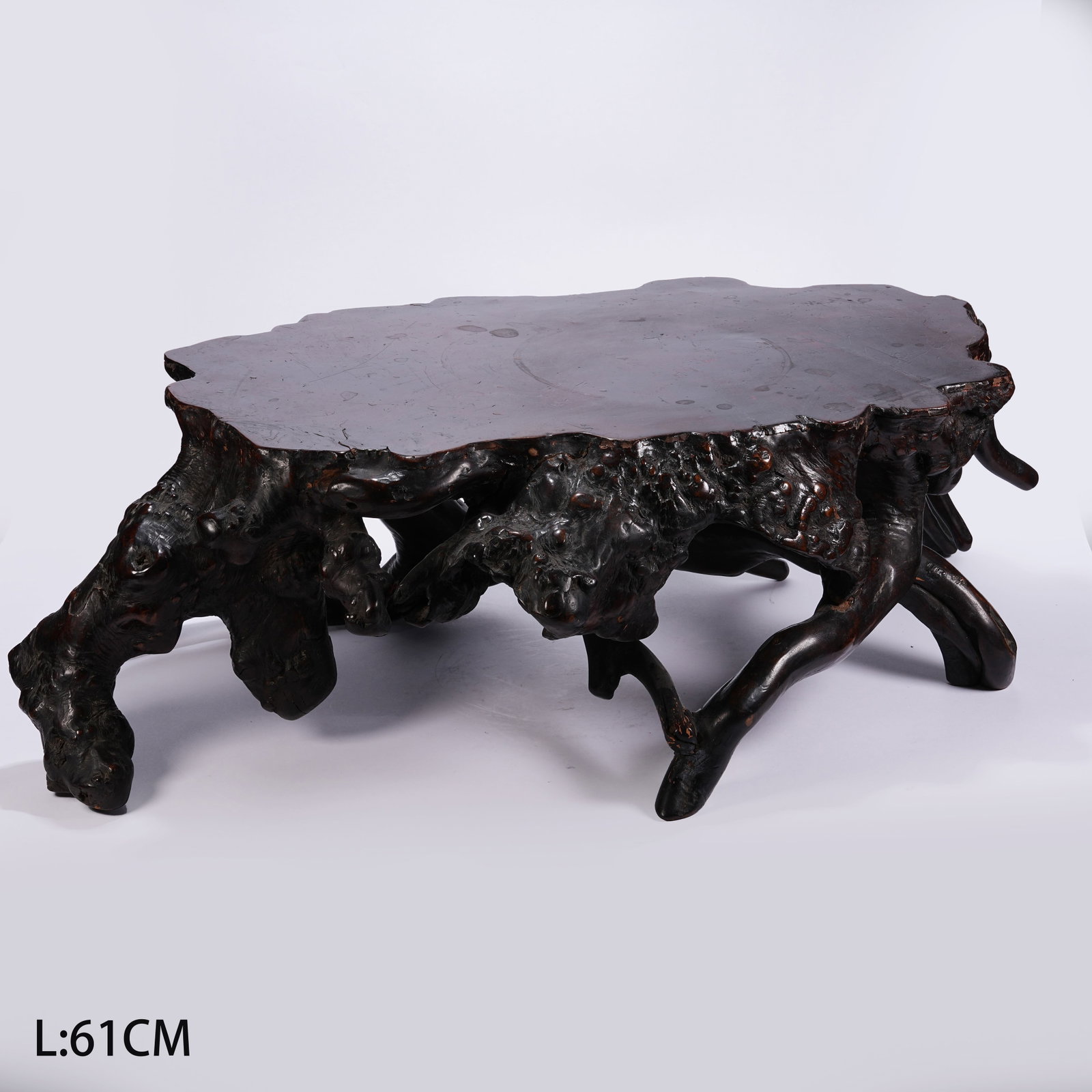 A NATURAL-FORM MAHOGANY ROOT STAND (1 of 9)