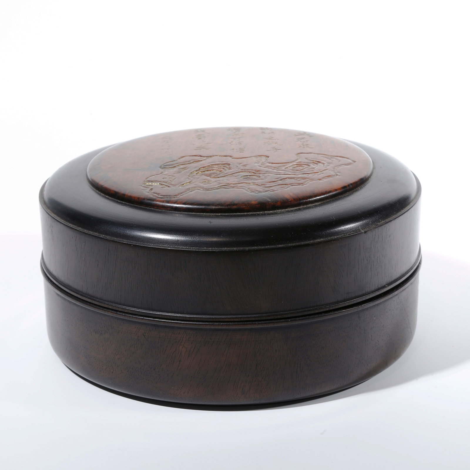 A COVERED BOX IN RED SANDALWOOD CARVING: Covered Box in Red Sandalwood Carving