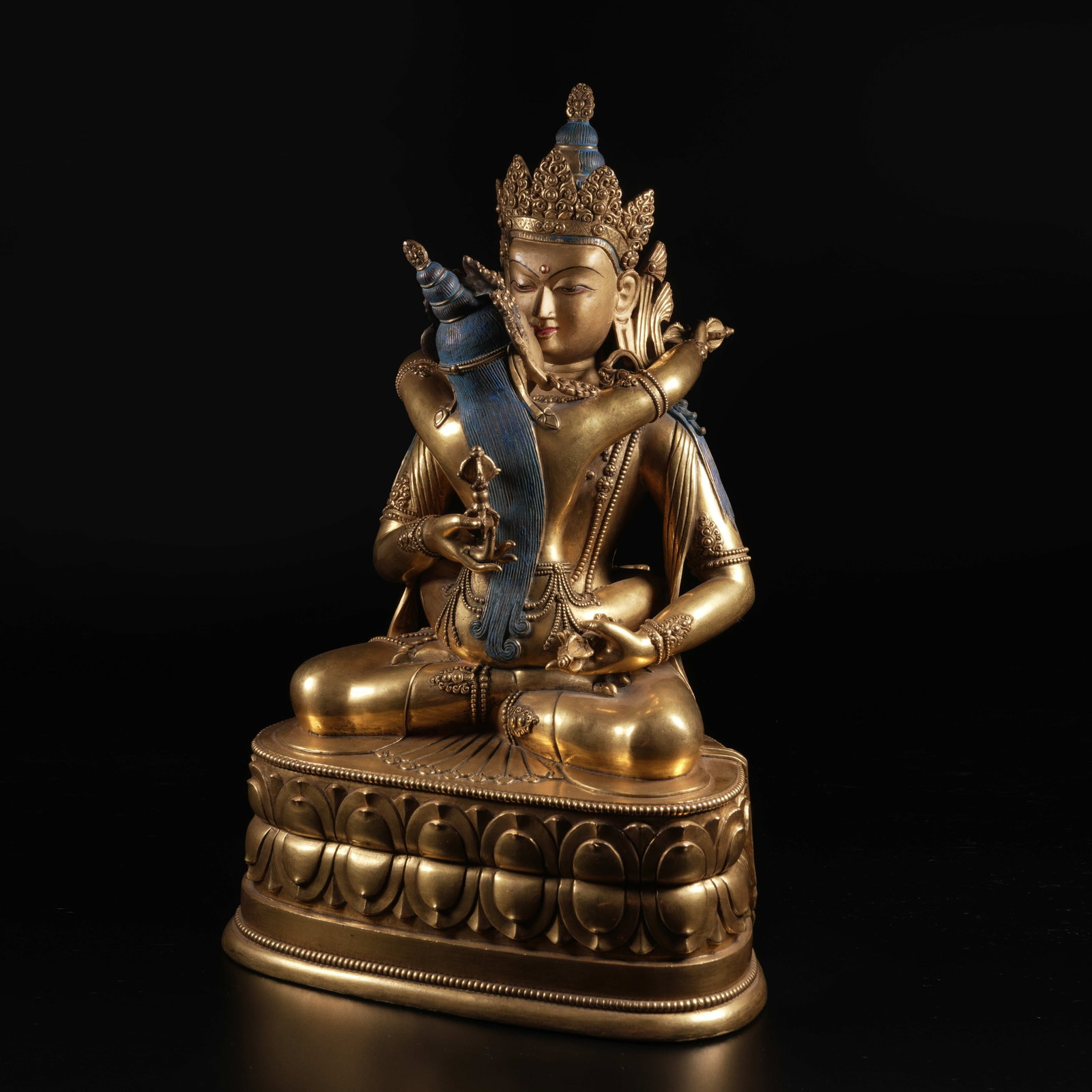 A GILT-BRONZE JIKJI-VAJRA (JOYFUL VAJRA) STATUE, ZANABAZAR STYLE: Gilt-Bronze Jikji-Vajra (Joyful Vajra) Statue, Zanabazar Style