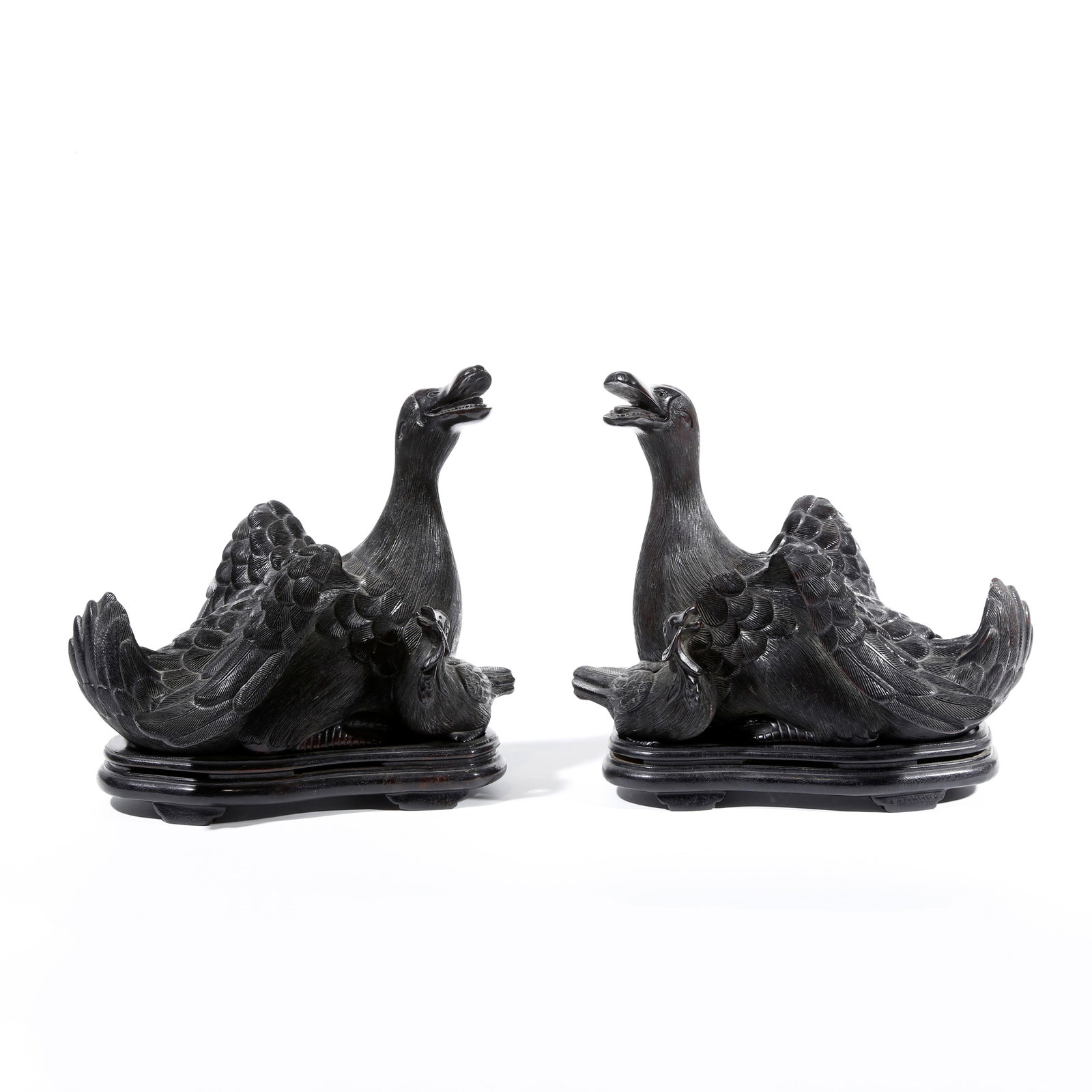 A GOOSE-SHAPED INCENSE BURNER IN RED SANDALWOOD CARVING: Goose-shaped Incense Burner in Red Sandalwood Carving