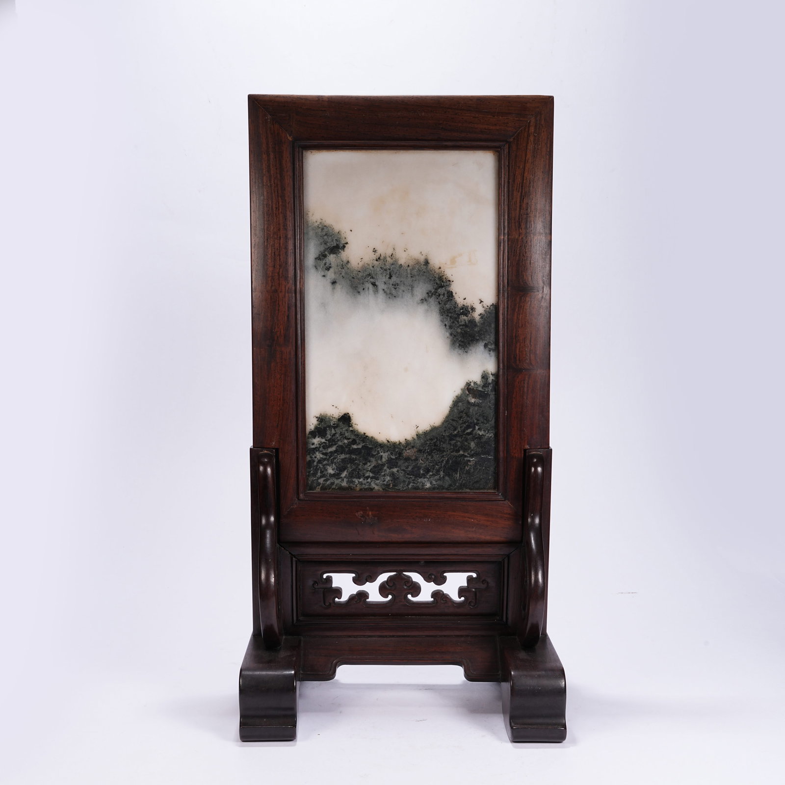 A MAHOGANY TABLE SCREEN INLAID WITH MARBLE (1 of 9)