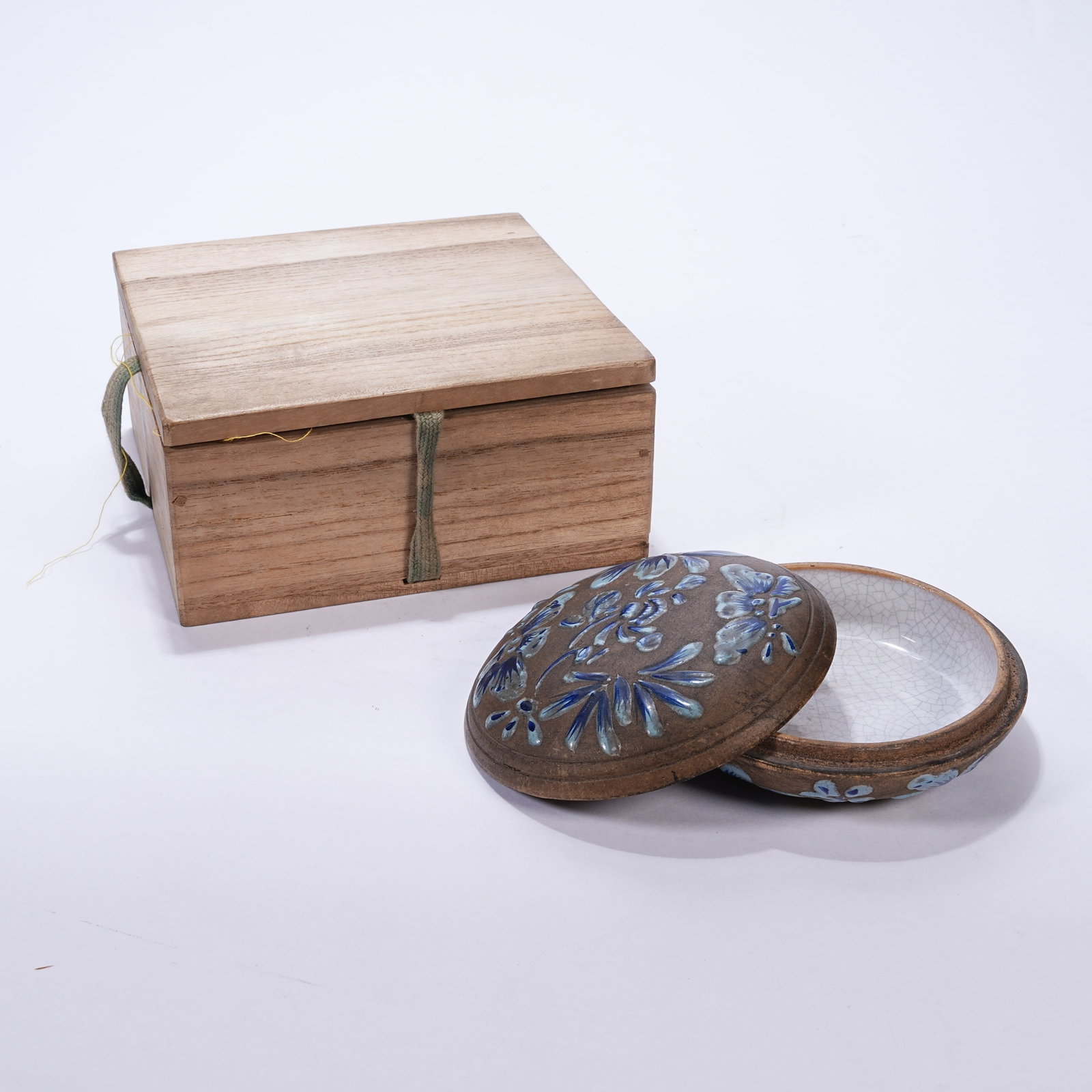 A PAINTED ZISHA INK PASTE BOX WITH FLORAL PATTERNS: Painted Zisha Ink Paste Box with Floral Patterns
