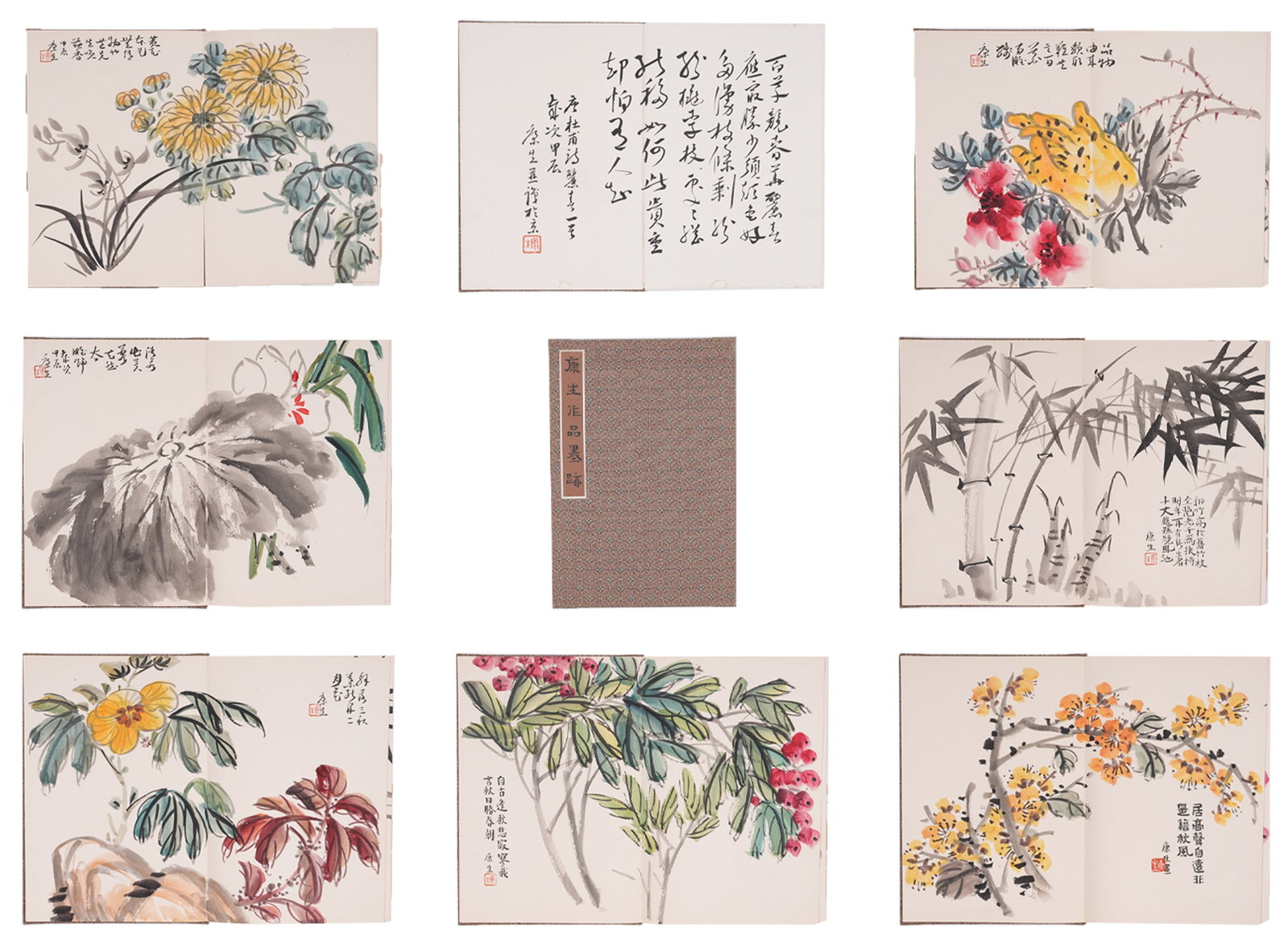 A ALBUM OF FLOWER PAINTINGS ON PAPER BY KANG SHENG (ELEVEN LEAVES).康生 (1 of 14)