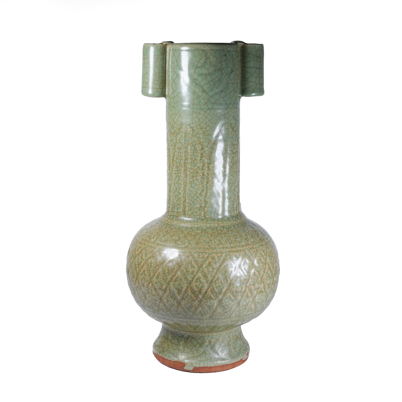 A LONGQUAN KILN VASE WITH PIERCED EARS: Longquan Kiln Vase with Pierced Ears
