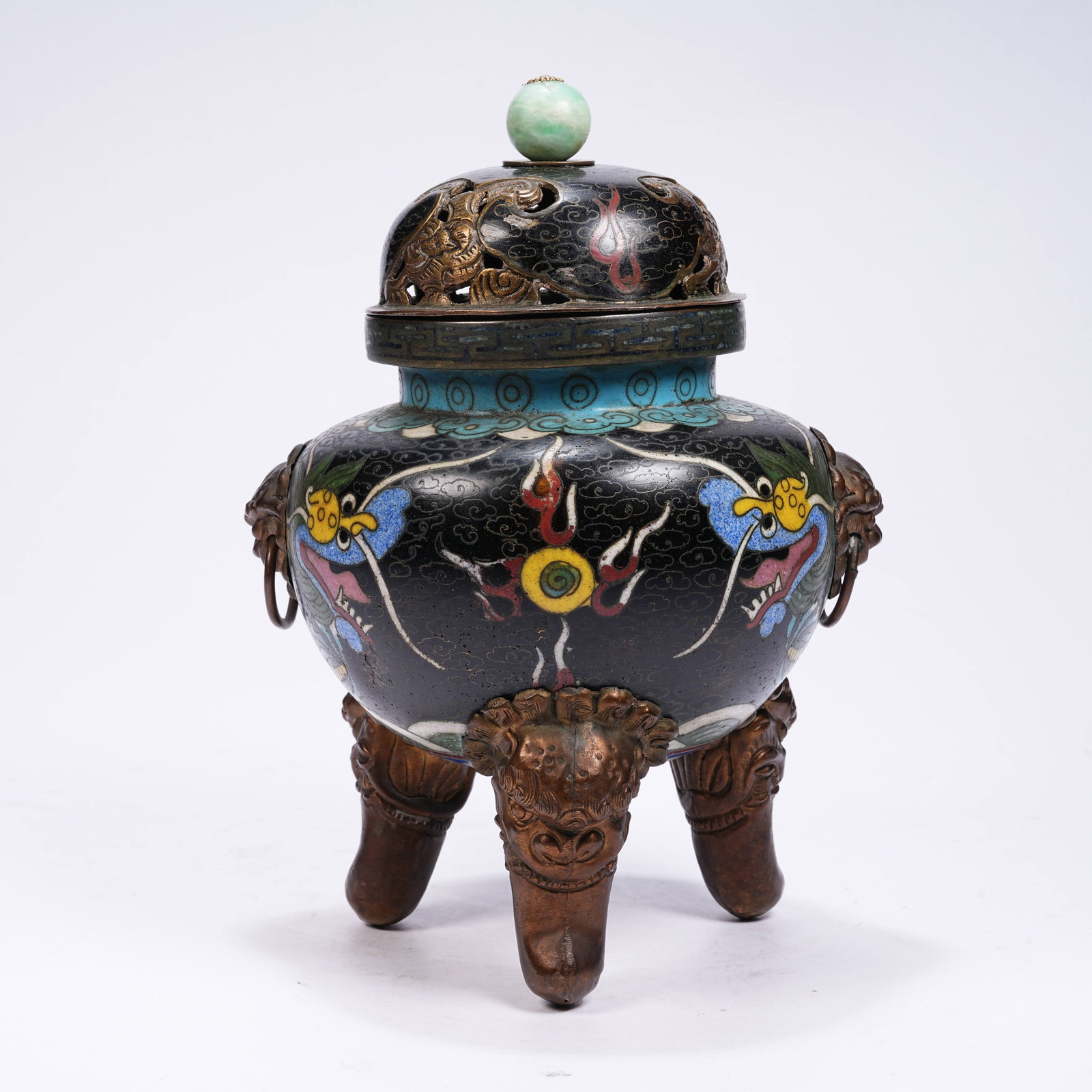 A CLOISONNE CENSER WITH SEA WAVE AND DRAGON PATTERNS (1 of 10)