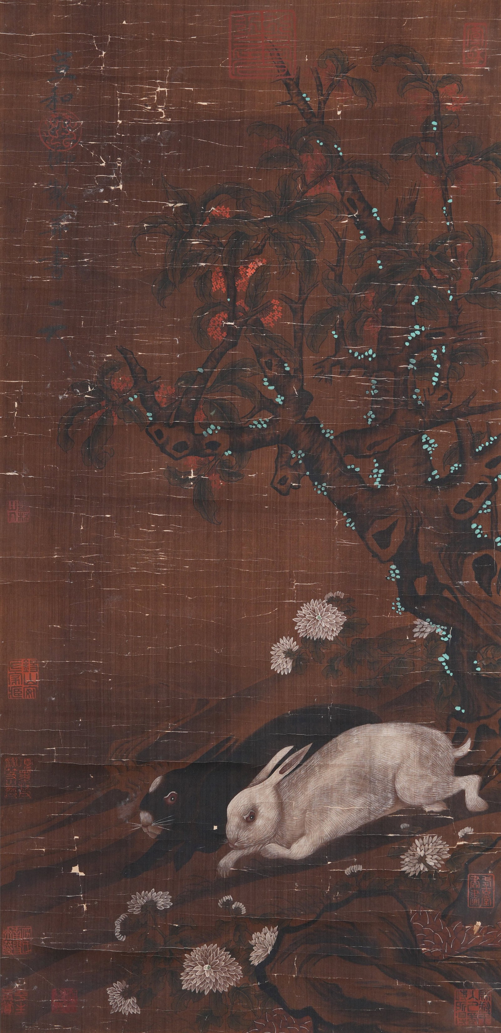 A DOUBLE RABBITS PAINTING ON SILK BY EMPEROR HUIZONG OF SONG.宋徽宗 (1 of 11)