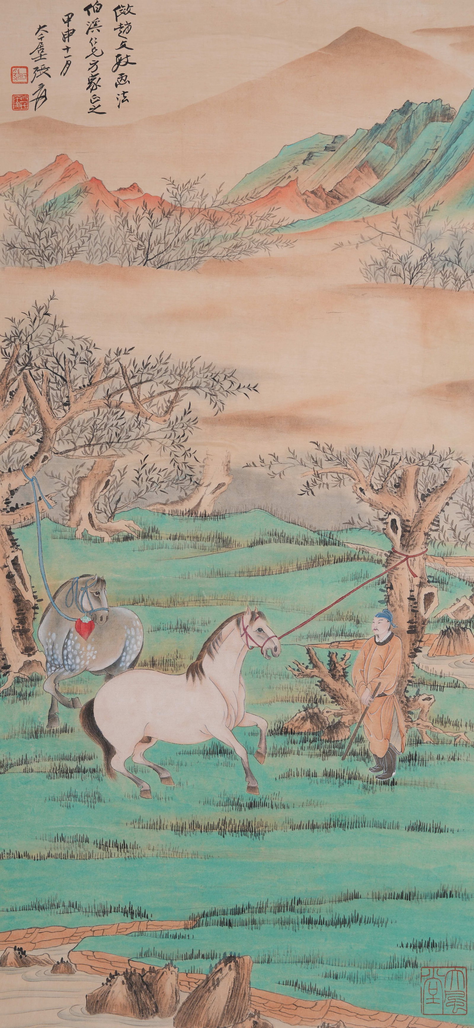 A FIGURE-AND-HORSE PAINTING ON PAPER BY ZHANG DAQIAN.張大千: Figure-and-Horse Painting on Paper by Zhang Daqian.張大千
