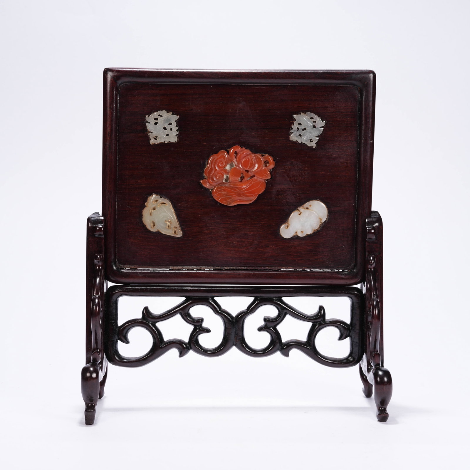 A MAHOGANY TABLE SCREEN WITH BLESSING AND AUSPICIOUS PATTERNS (1 of 8)