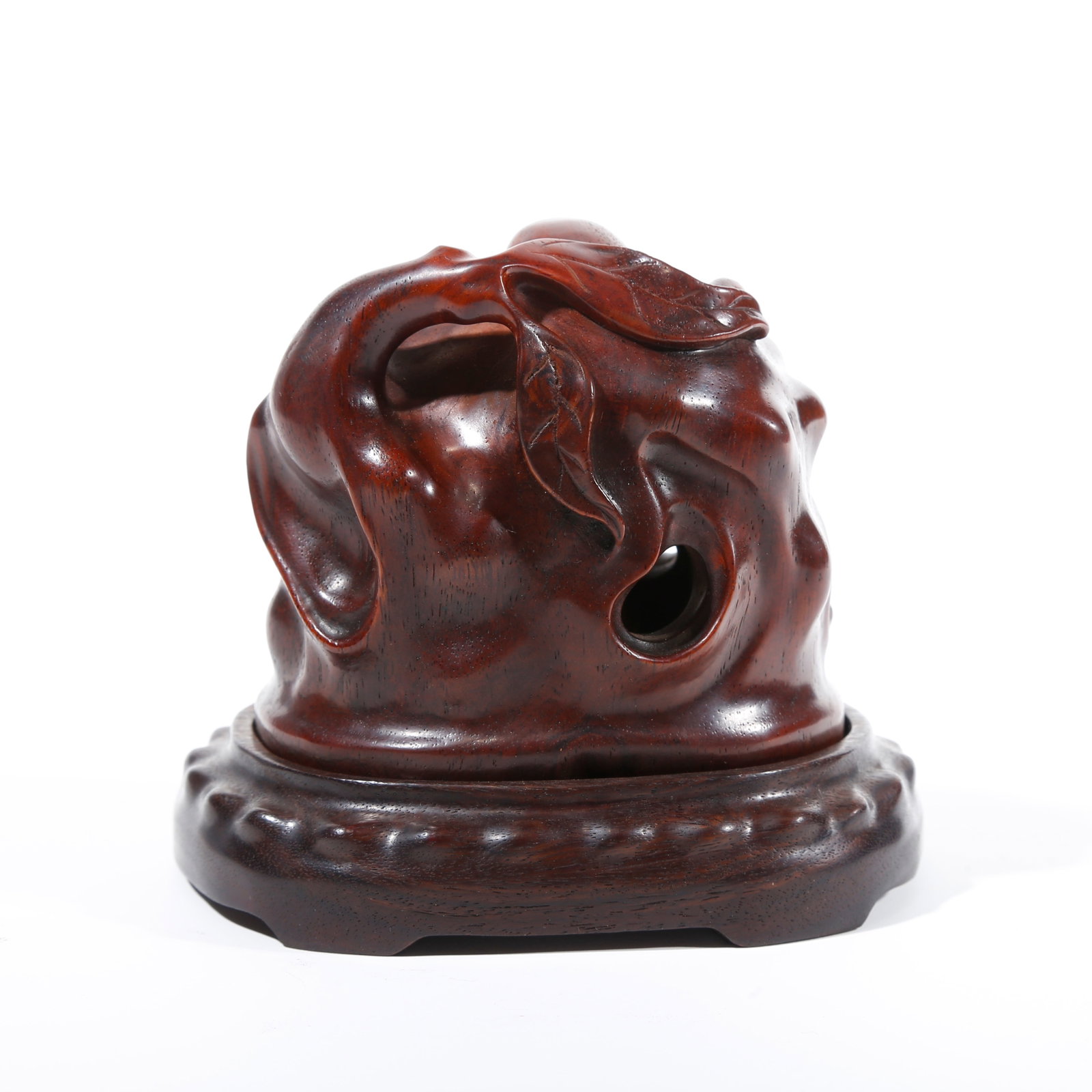 A INCENSE BURNER IN RED SANDALWOOD CARVING: Incense Burner in Red Sandalwood Carving