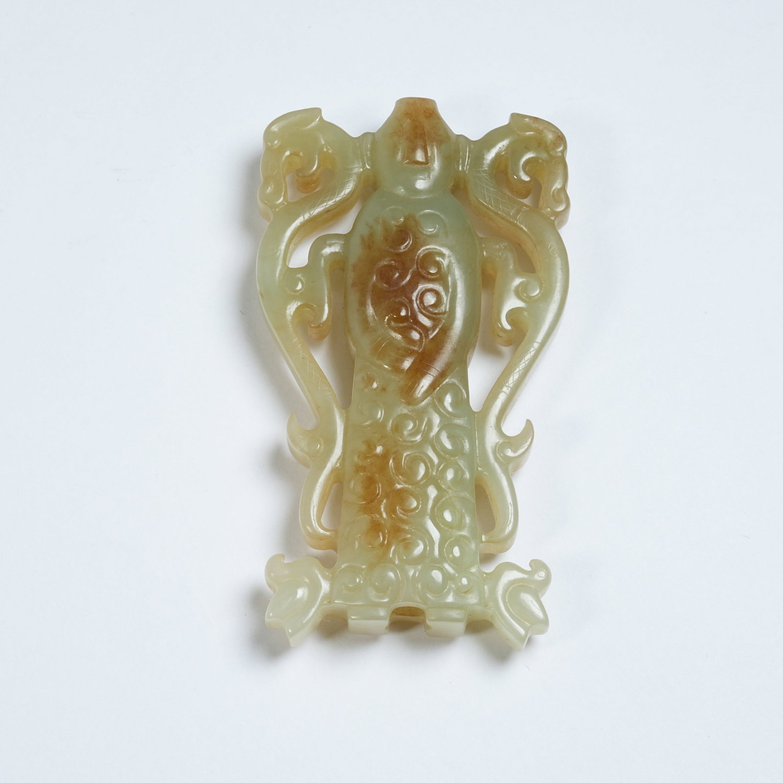 A ANCIENT JADE CYLINDRICAL BEAD WITH DEITY AND DRAGON PATTERNS (1 of 9)