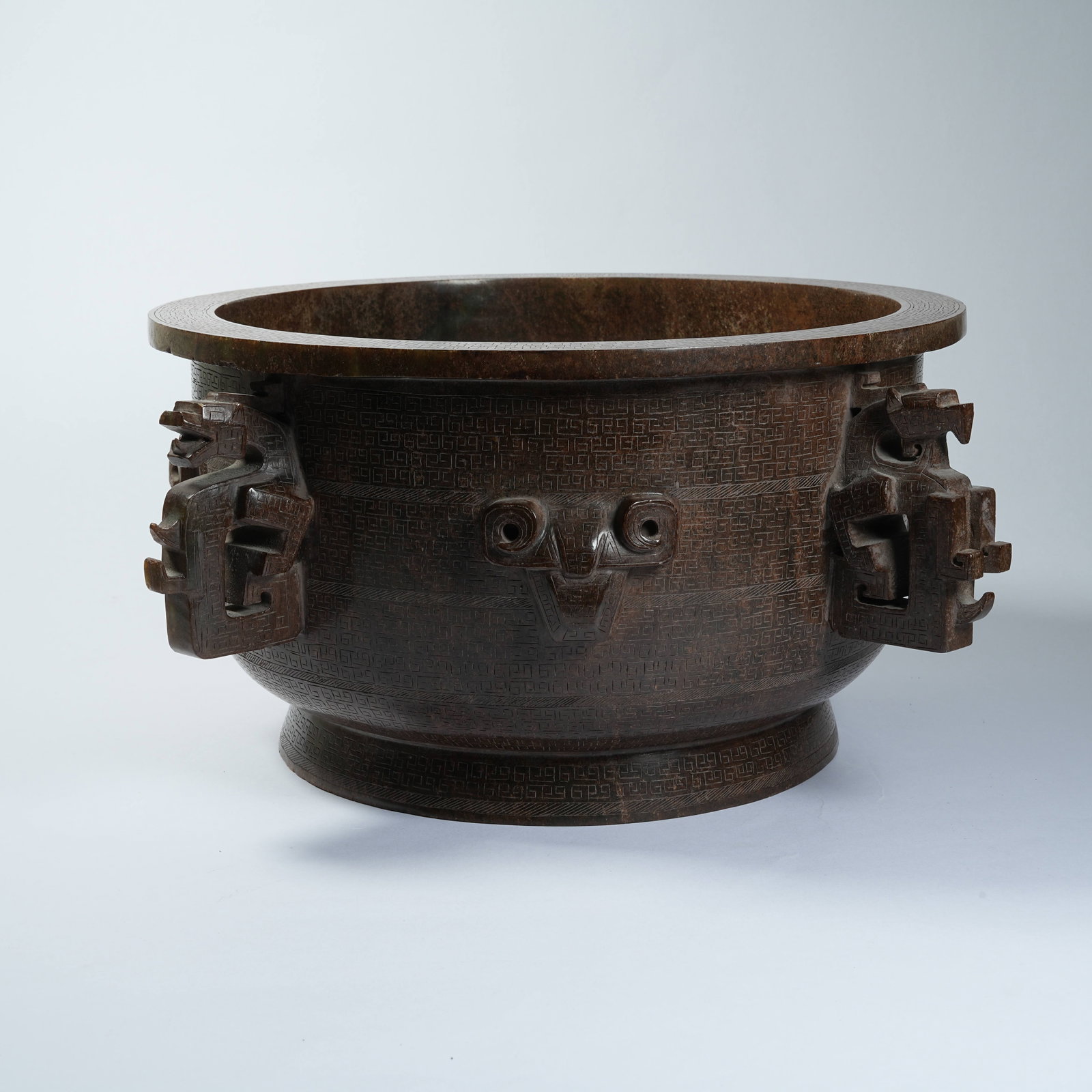 A ANCIENT JADE CENSER WITH DEITY MASK PATTERNS: Ancient Jade Censer with Deity Mask Patterns
