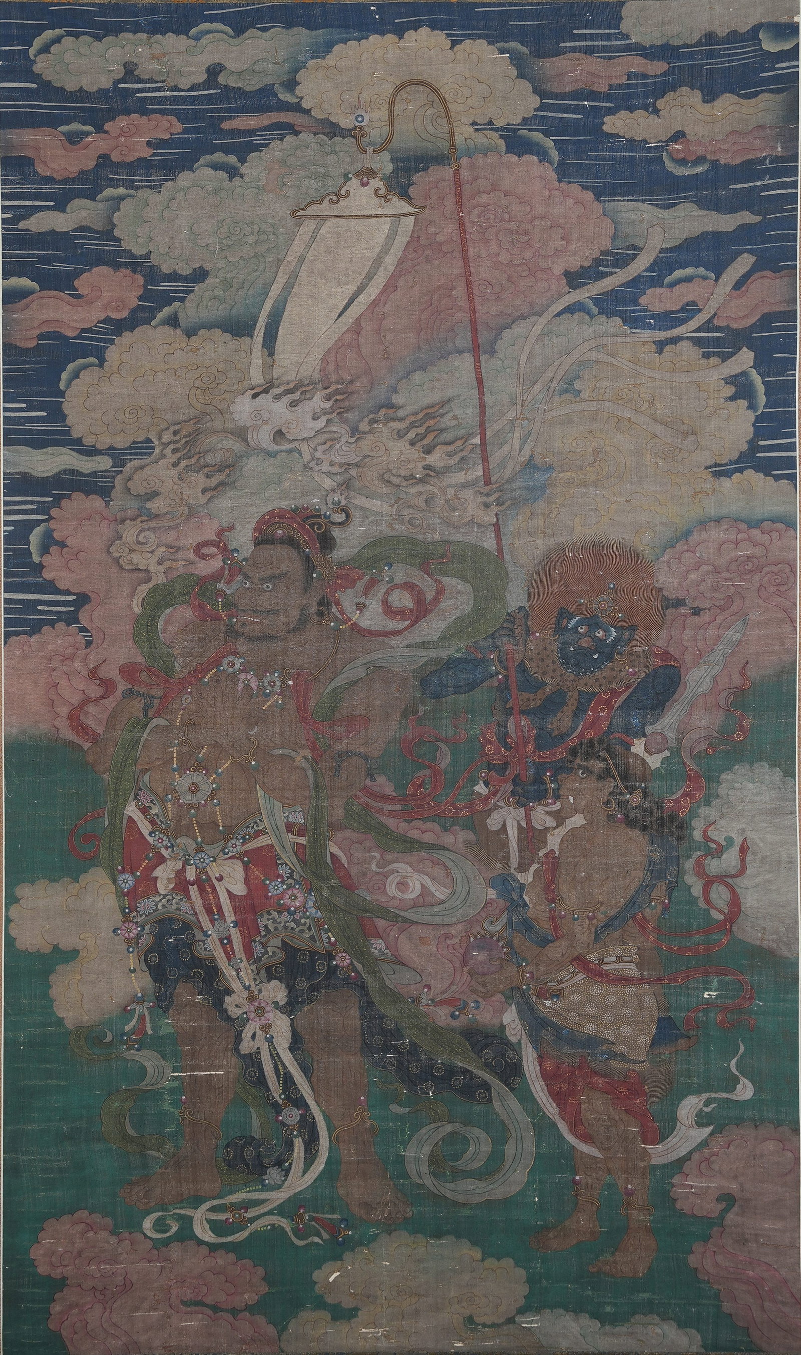 A HEAVENLY KING PAINTING ON SILK BY ANONYMOUS. (1 of 9)
