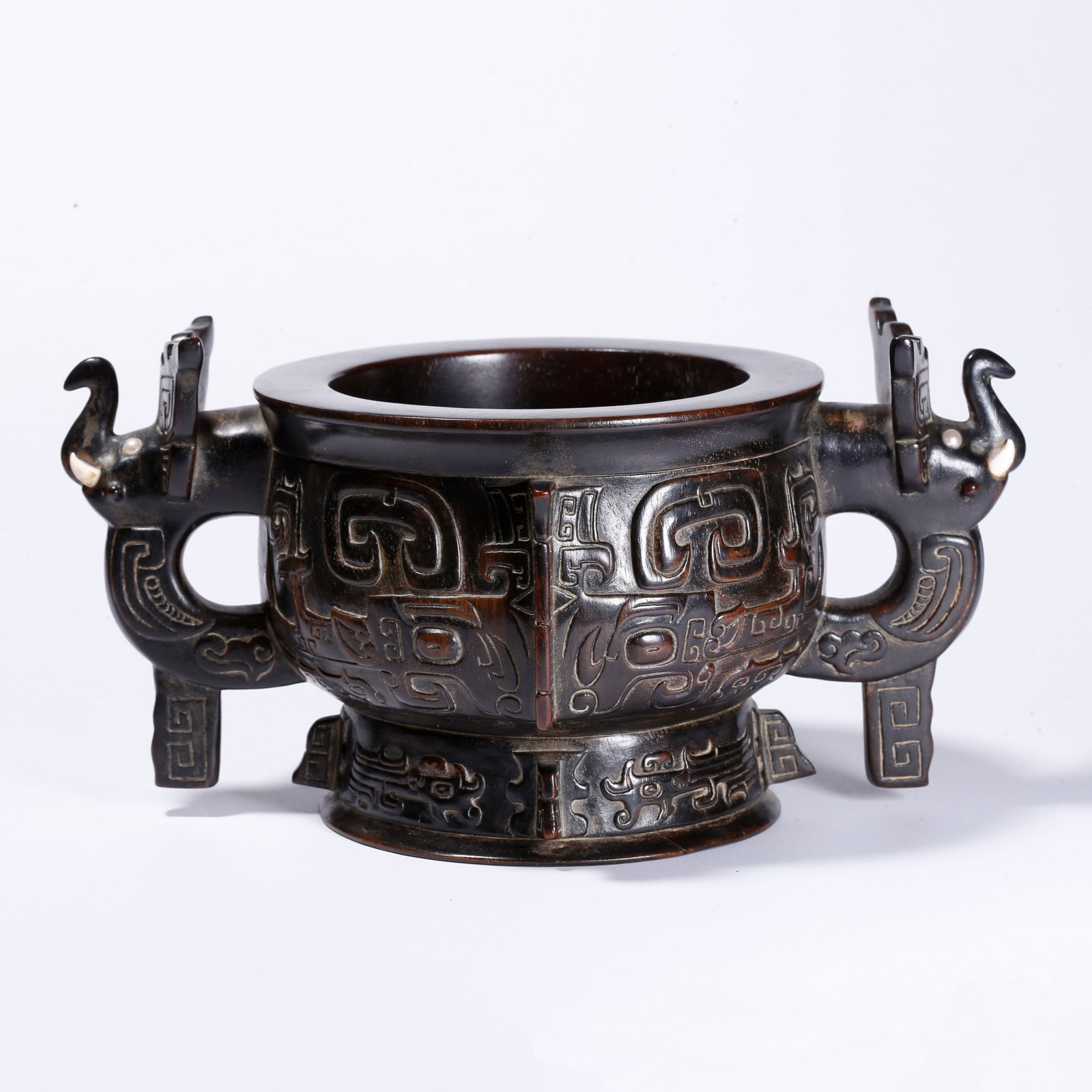 A RED SANDALWOOD DOUBLE-SIDED PATTERN DOUBLE-EAR CENSER (1 of 9)