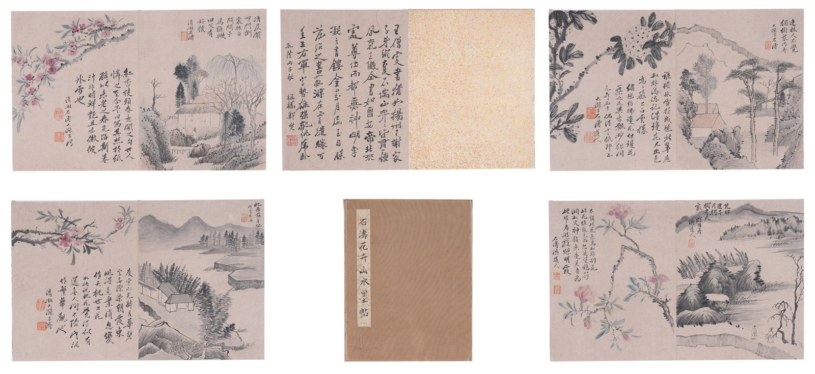 A ALBUM OF FLOWER AND LANDSCAPE PAINTINGS ON PAPER BY SHITAO (SIX LEAVES).石濤: Album of Flower and Landscape Paintings on Paper by Shitao (Six Leaves).石濤