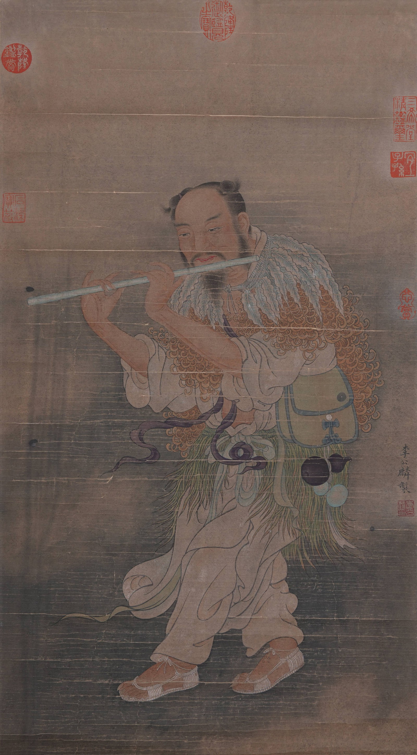 A FIGURE PAINTING ON PAPER BY LI GONGLIN.李公麟: Figure Painting on Paper by Li Gonglin.李公麟