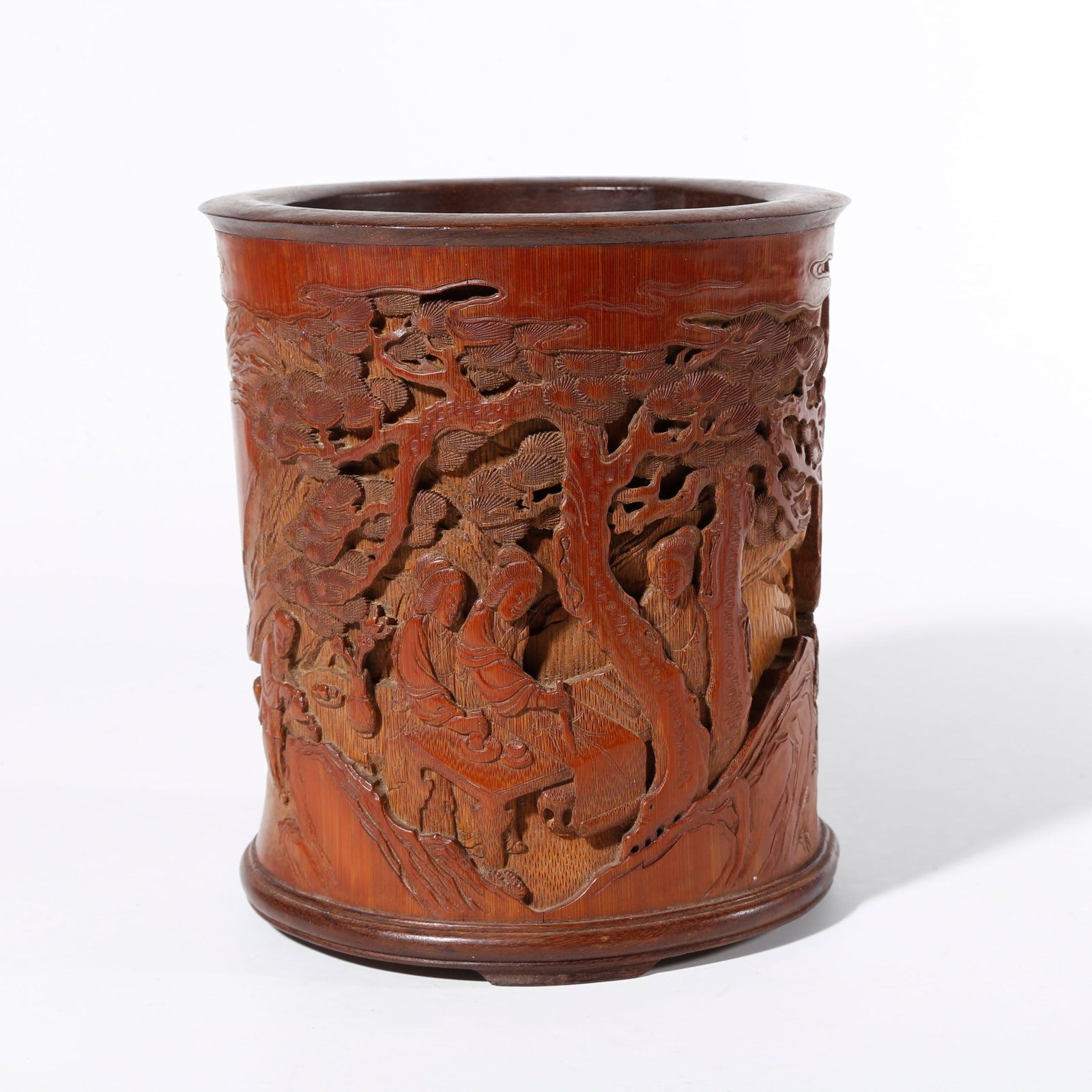A BAMBOO CARVED BRUSH POT WITH FIGURE STORY PATTERN (1 of 9)
