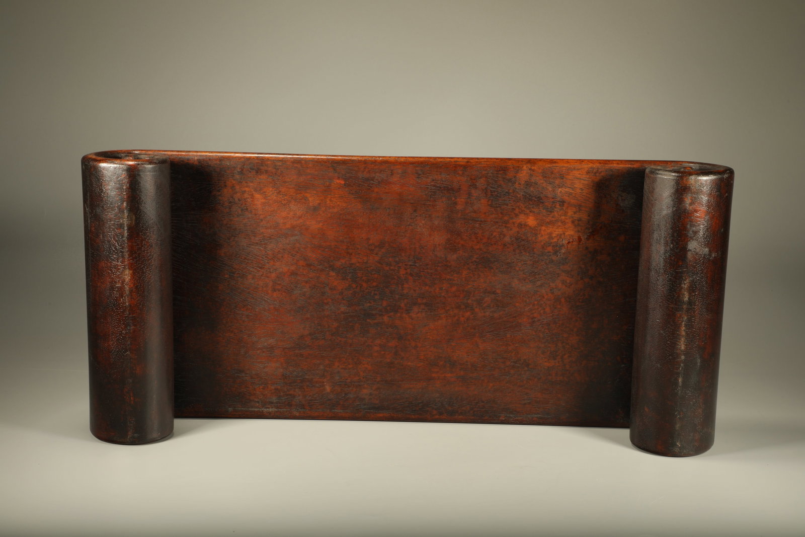 A PADAUK LOWER SCROLL SIDE TABLE - 6
