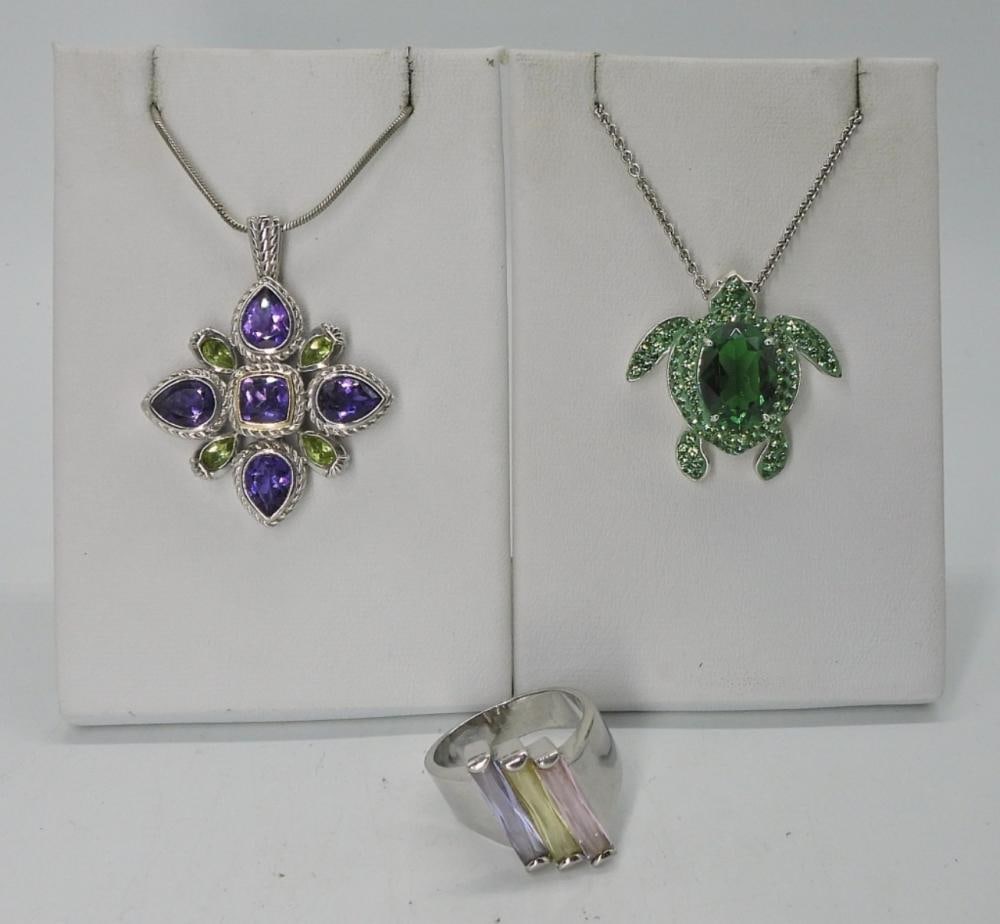 GEMSTONE STERLING NECKLACES & RING: GEMSTONE STERLING NECKLACES & RING