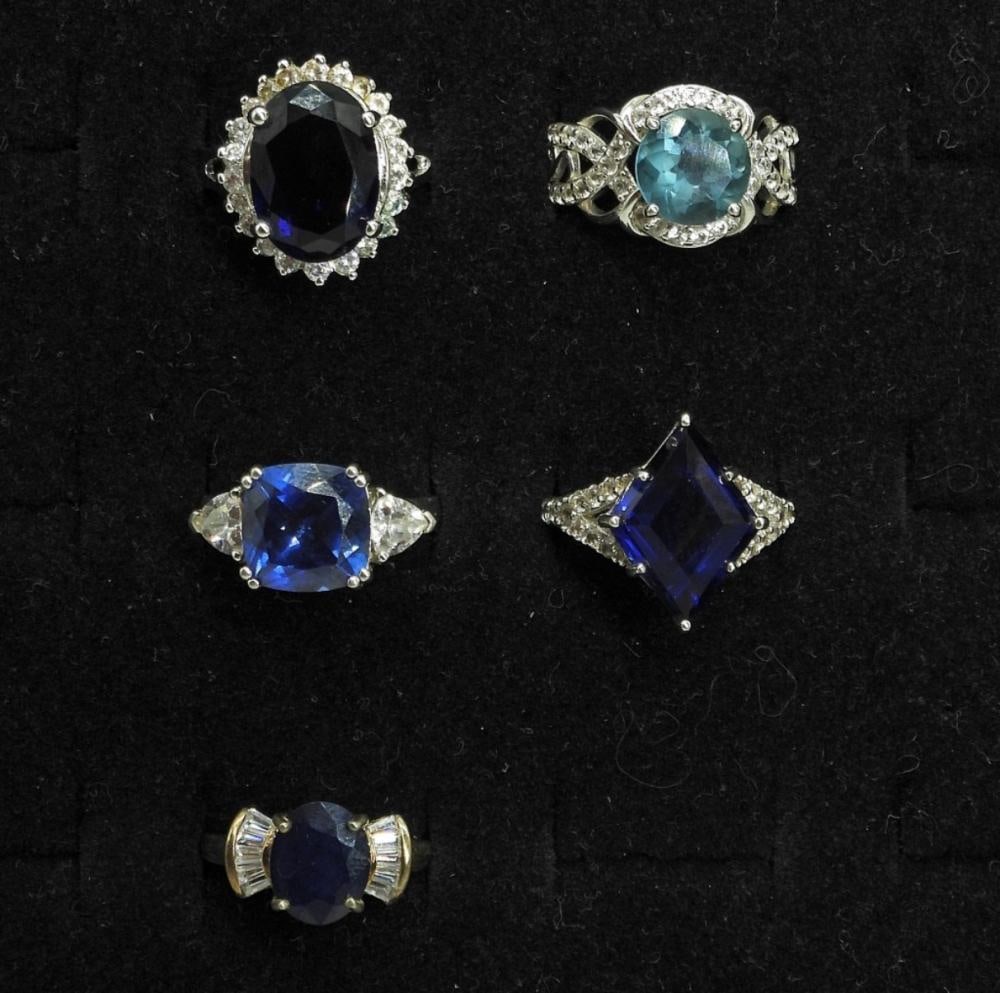 (5) BEAUTIFUL BLUE GEMSTONE RINGS 925: (5) BEAUTIFUL BLUE GEMSTONE RINGS 925