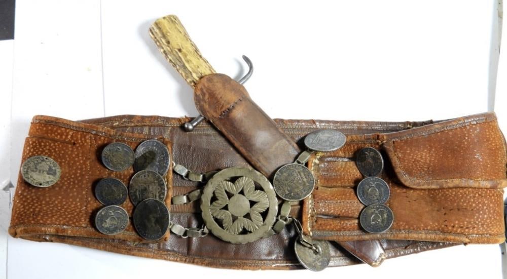 FOREIGN SILVER COIN HUNTSMAN BELT - RARE: FOREIGN SILVER COIN HUNTSMAN BELT - RARE
