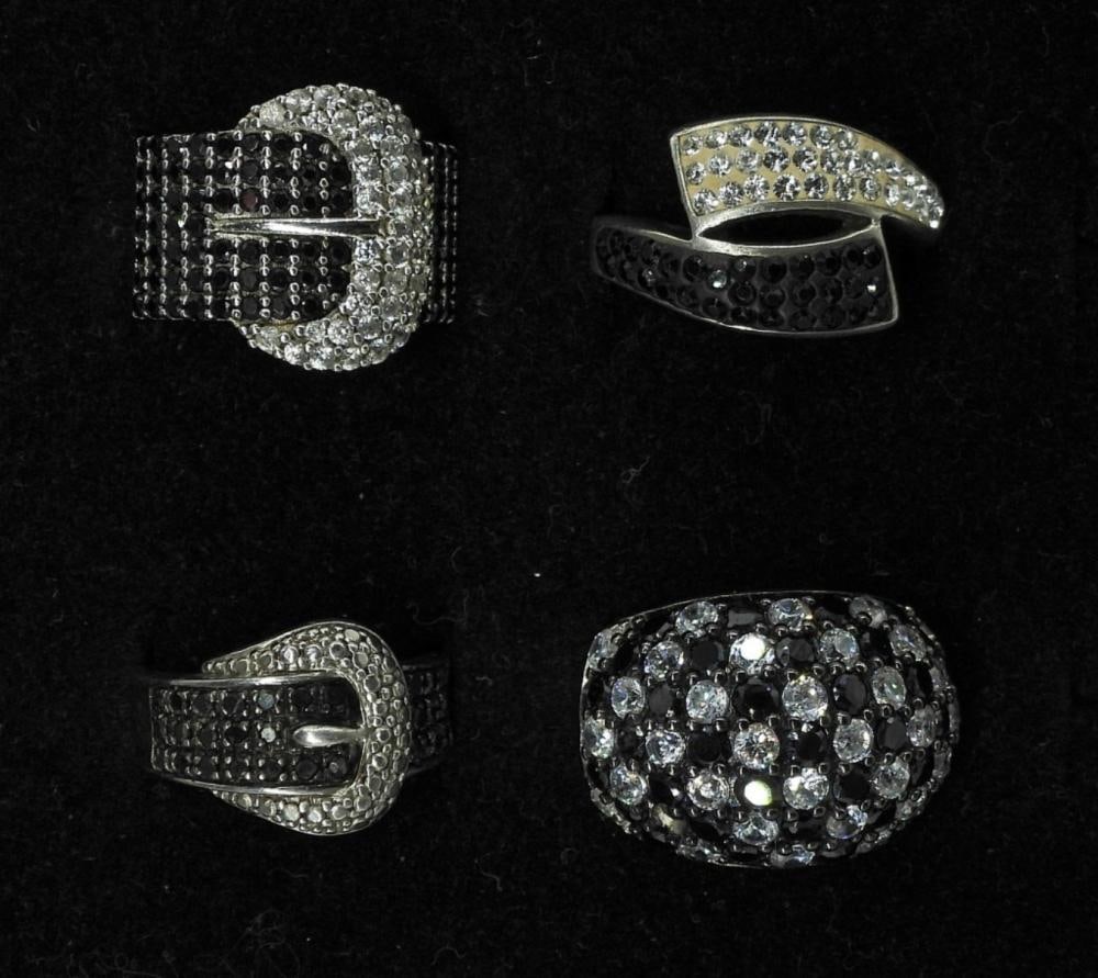 (4) STERLING BLACK & WHITE RINGS: (4) STERLING BLACK & WHITE RINGS