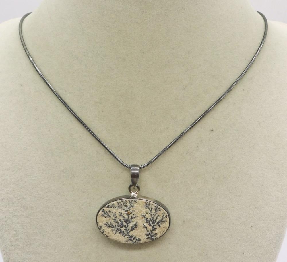 GERMAN DENDRITE OPAL IN STERLING NECKLACE: GERMAN DENDRITE OPAL IN STERLING NECKLACE