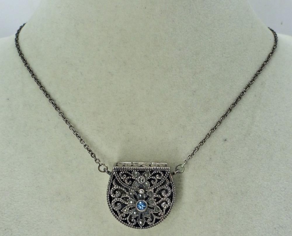 VTG STERLING MARCASITE PURSE NECKLACE: VTG STERLING MARCASITE PURSE NECKLACE
