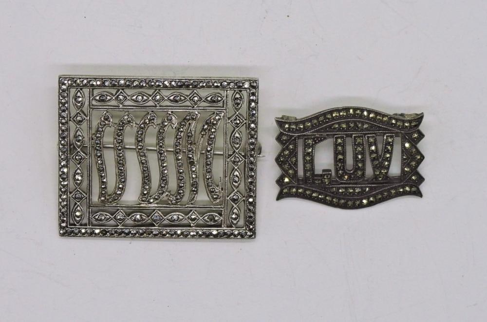 2 MARCASITE PINS-STERLING: 2 MARCASITE PINS-STERLING