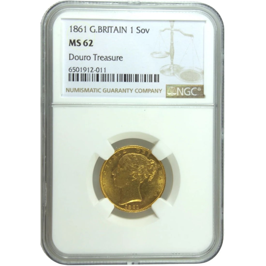 GREAT BRITAIN 1861 GOLD SOVEREIGN, NGC MS62 (1 of 2)