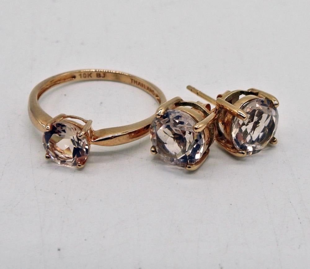 10KRG MORGANITE RING & EARRING SET: 10KRG MORGANITE RING & EARRING SET